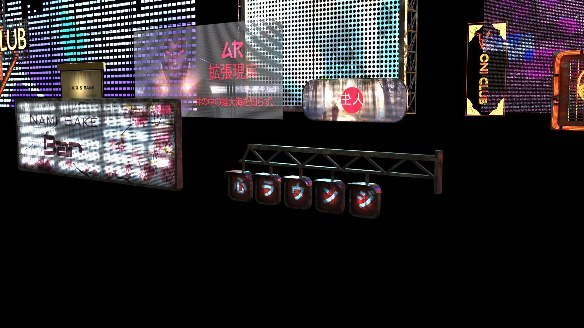 Neon SciFi Cyberpunk Signs 3D model_10