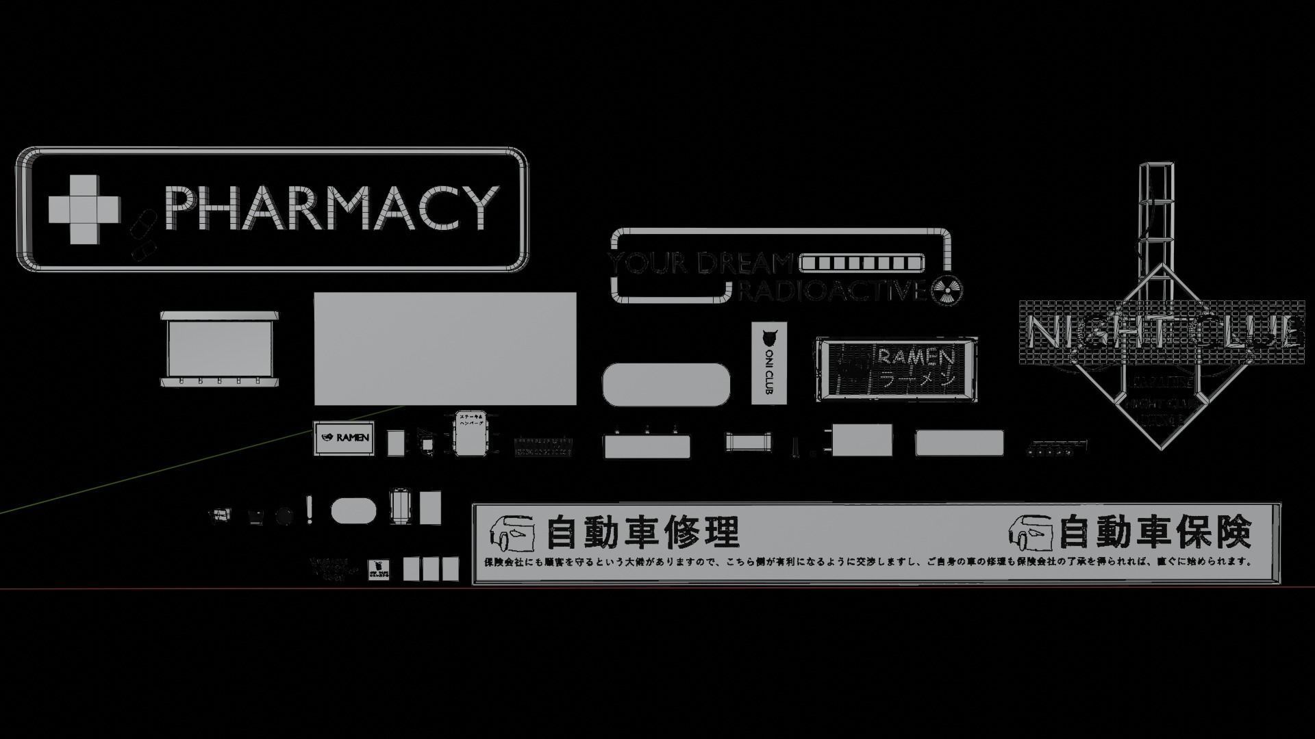 Neon SciFi Cyberpunk Signs 3D model_15