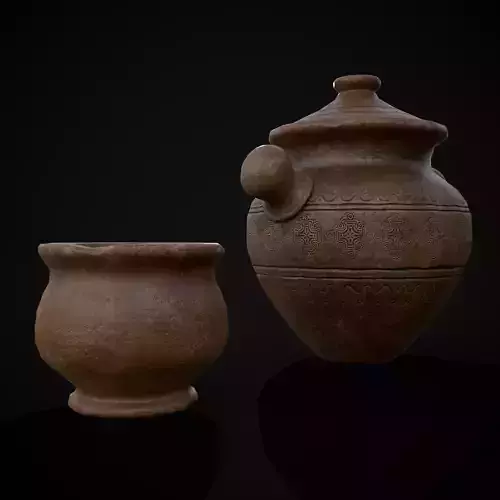 Engraved Earthenware Bean Pot Low-poly 3D model