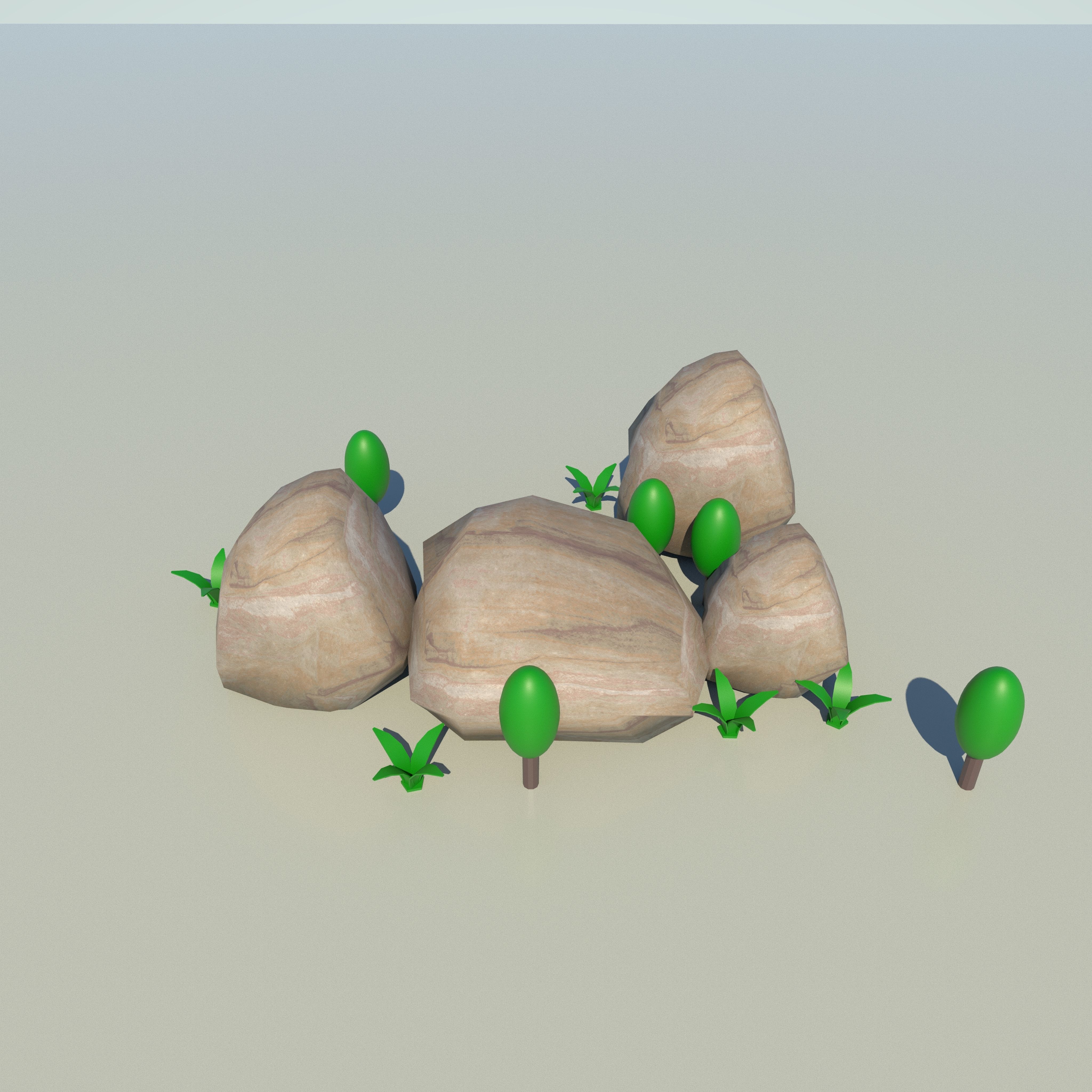 stone and tree Low-poly 3D model_1