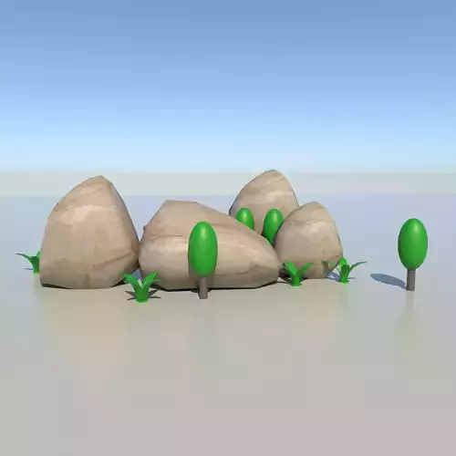stone and tree Low-poly 3D model