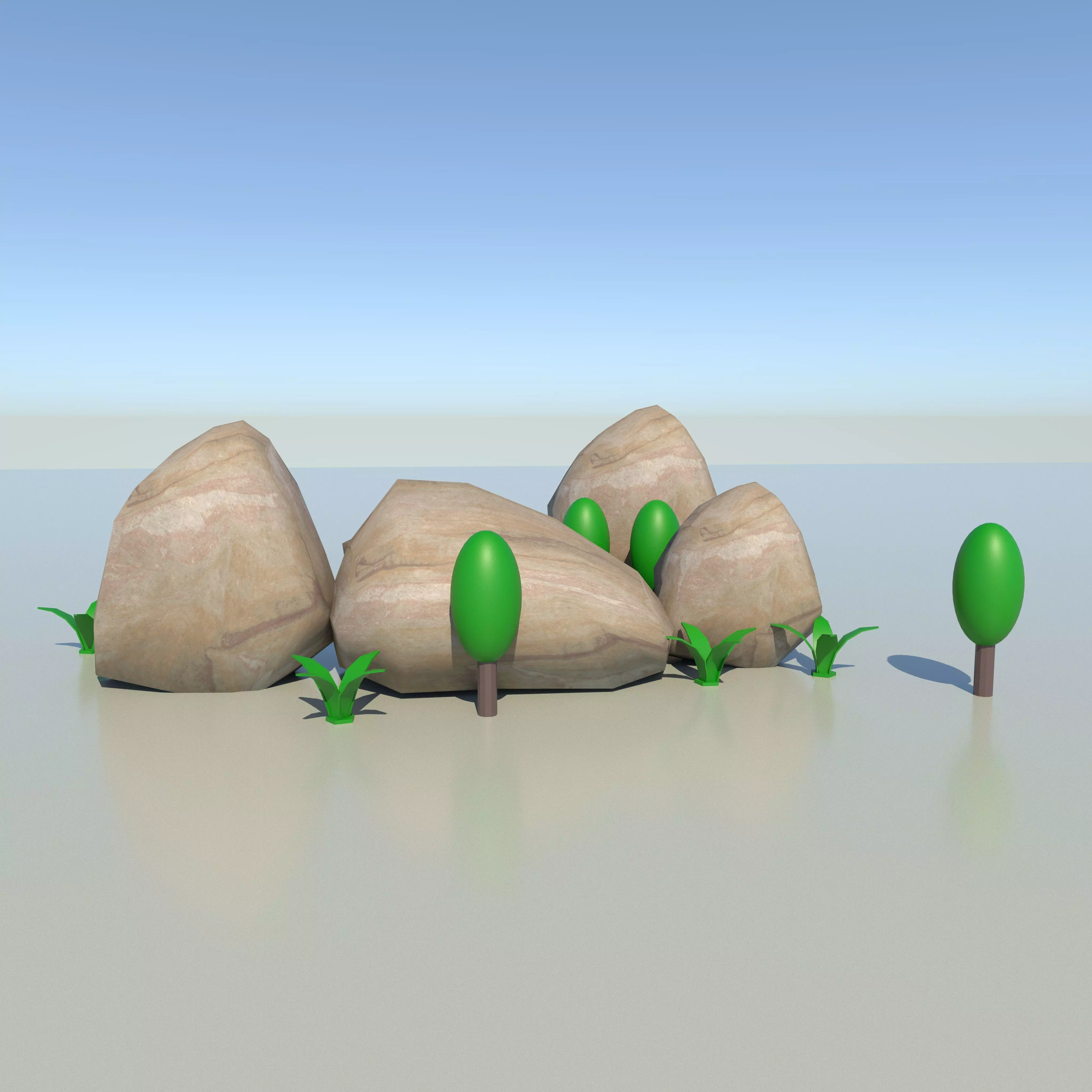 stone and tree Low-poly 3D model_0