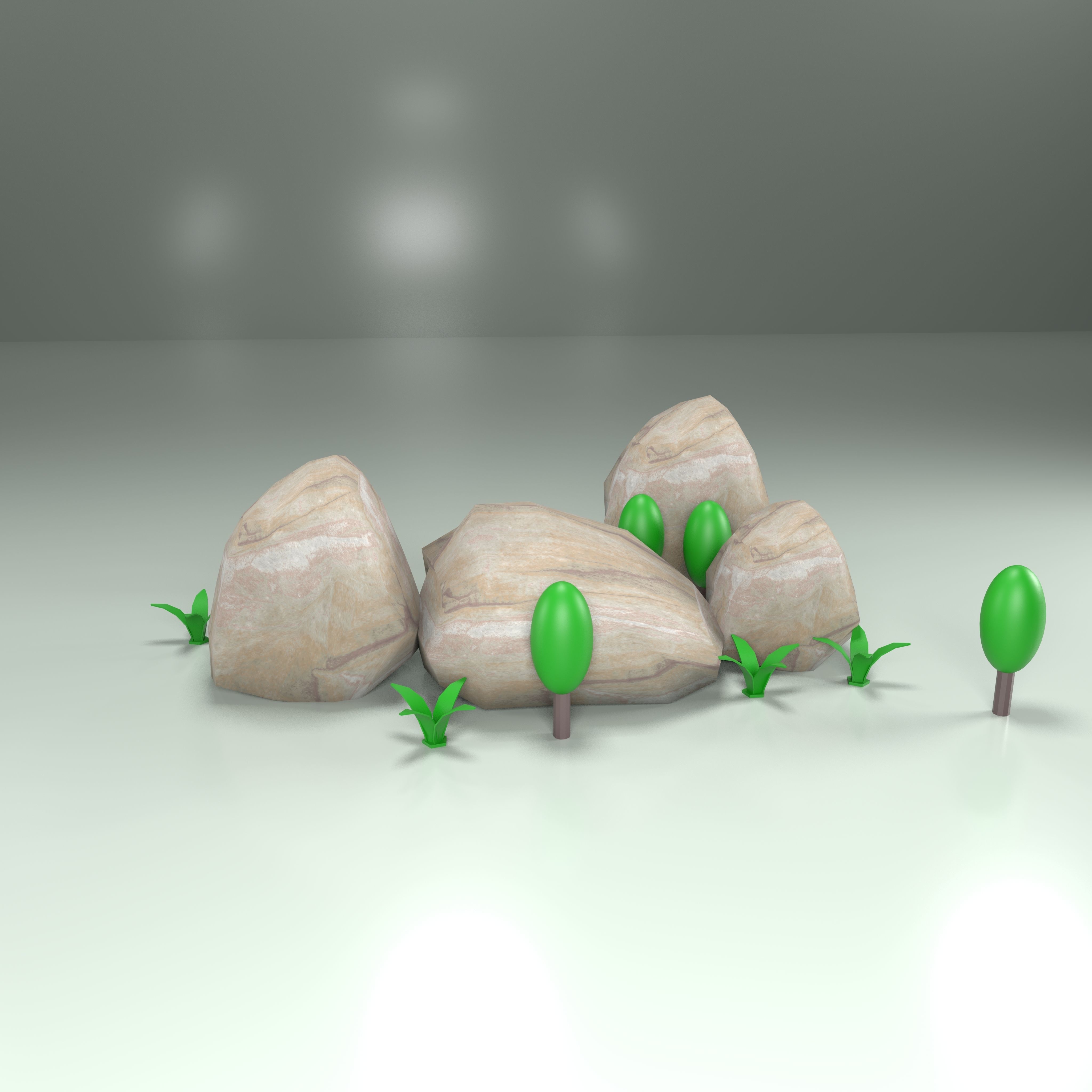 stone and tree Low-poly 3D model_2