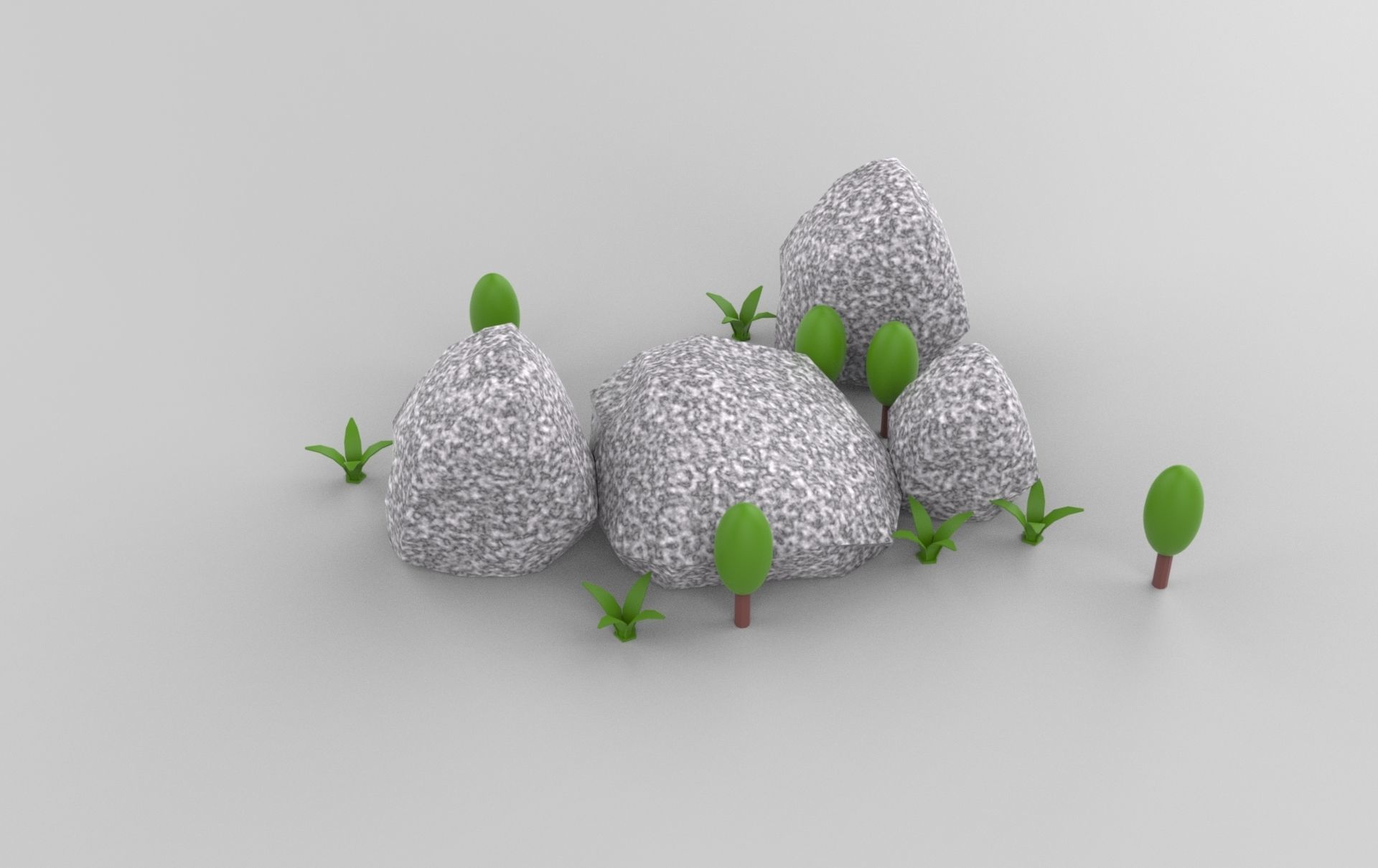 stone and tree Low-poly 3D model_4