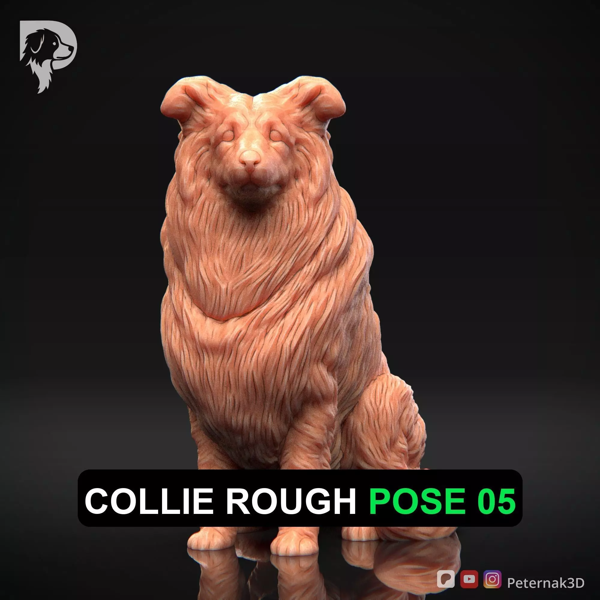Dog 3D Print Model Collie Rough Dog Pose 05 Ready STL 3D print model