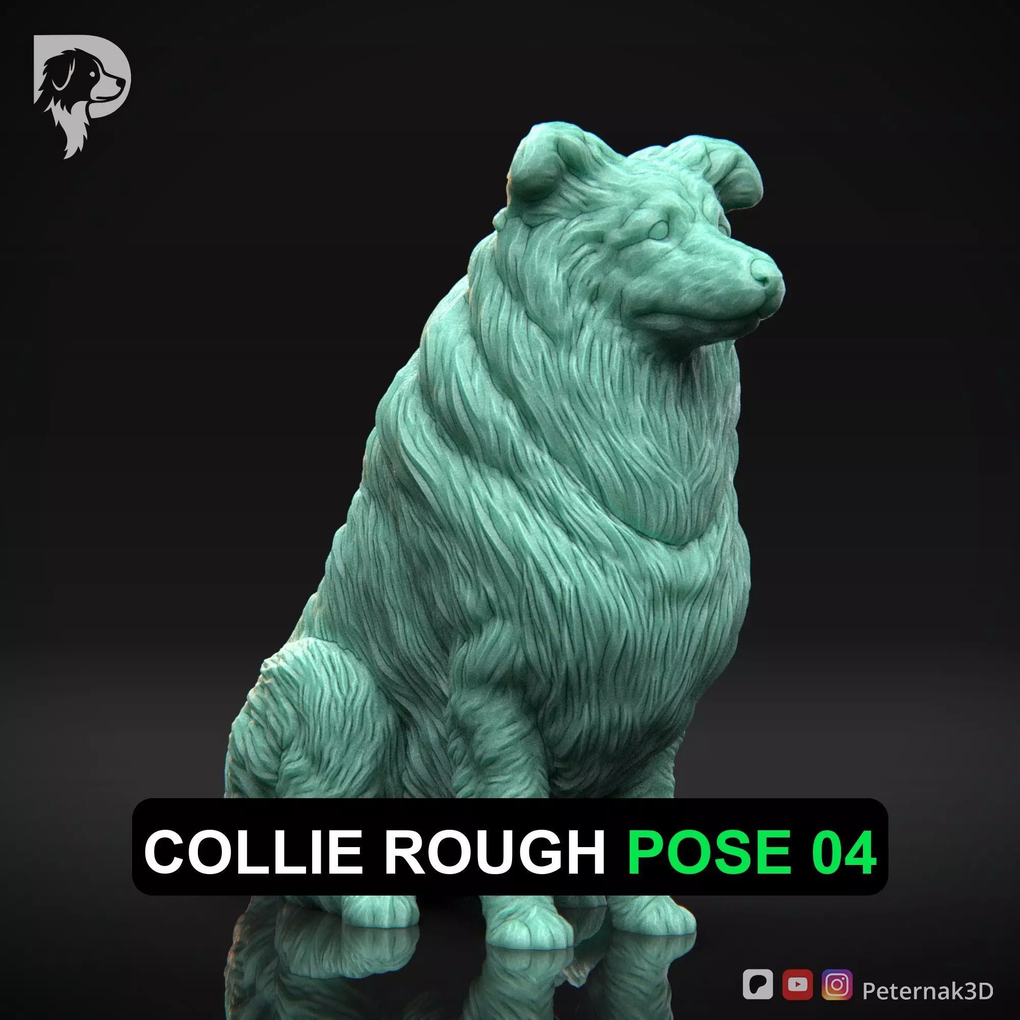 Dog 3D Print Model Collie Rough Dog Pose 04 Ready STL 3D print model_0
