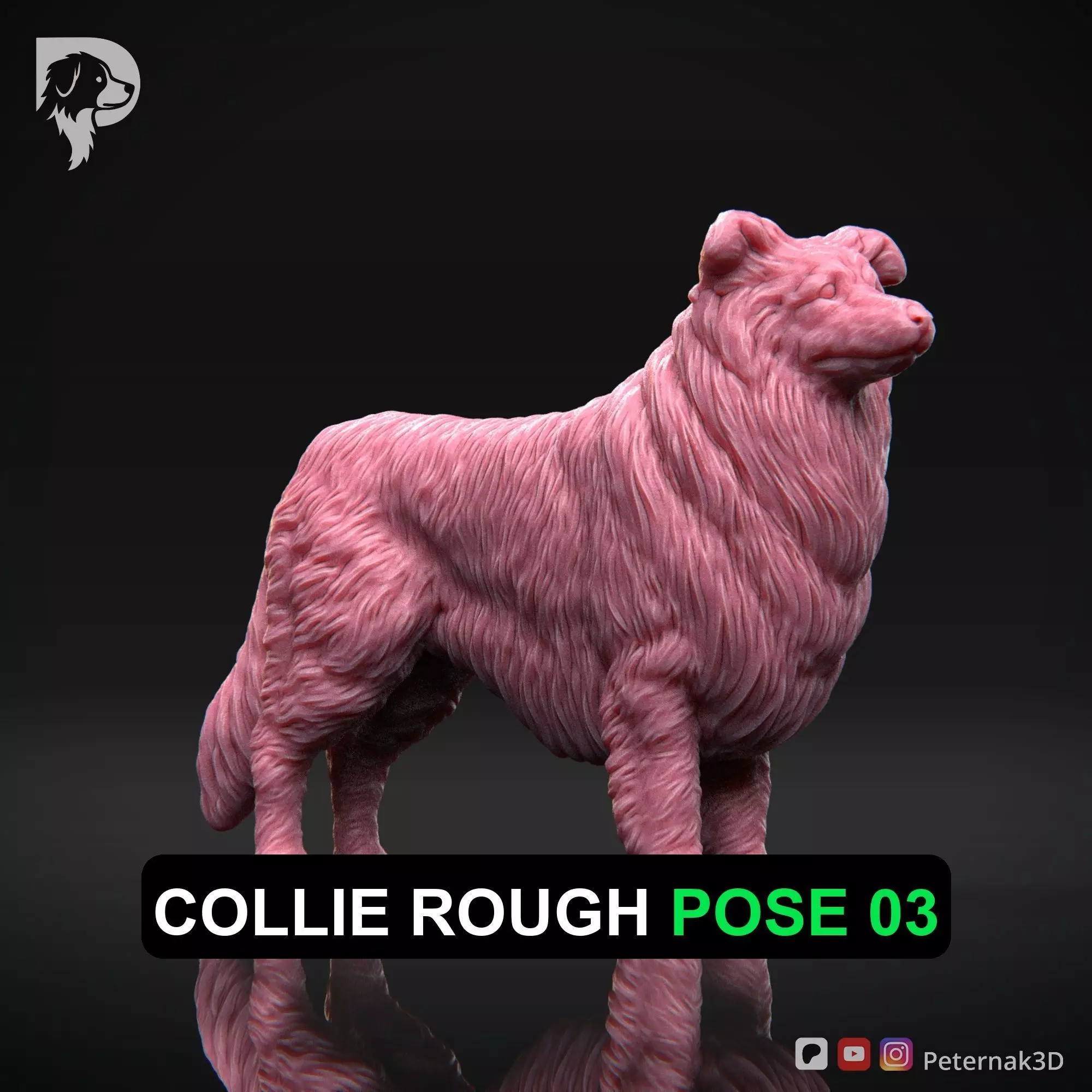 Dog 3D Print Model Collie Rough Dog Pose 03 Ready STL 3D print model_0