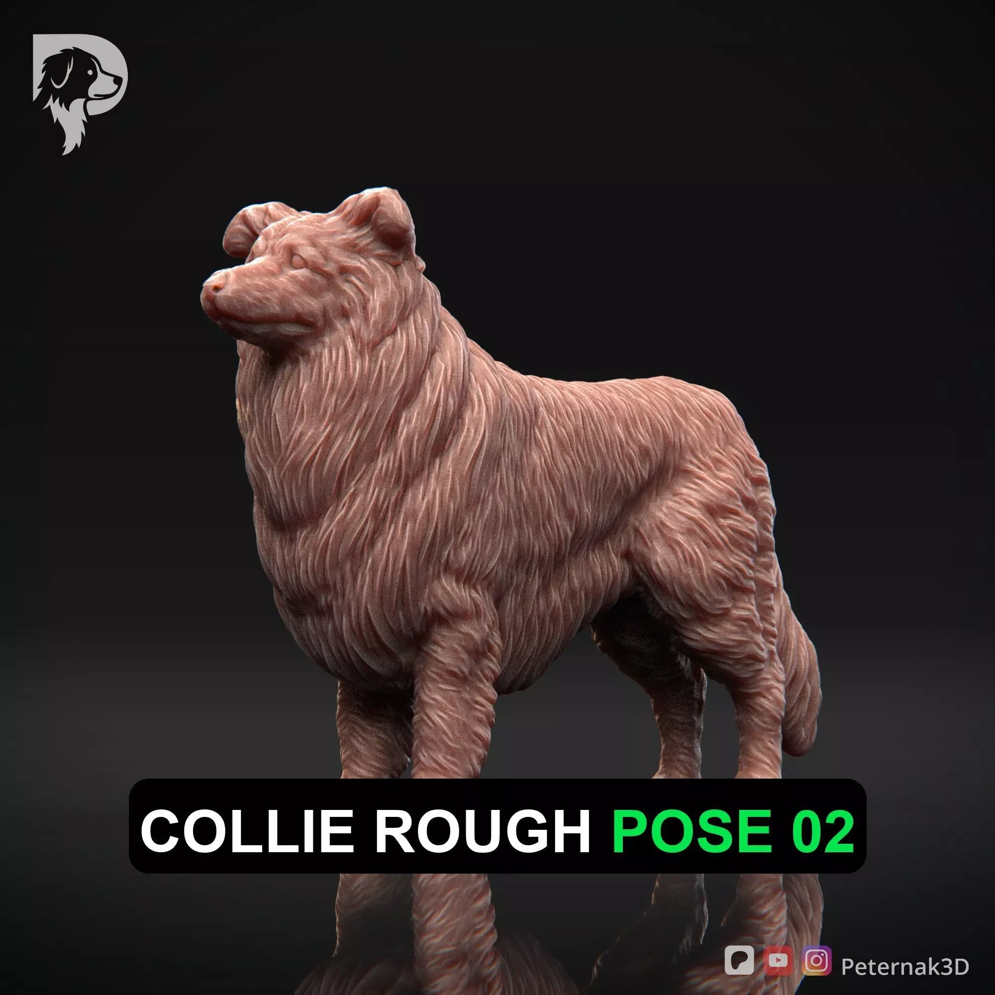 Dog 3D Print Model Collie Rough Dog Pose 02 Ready STL 3D print model_0