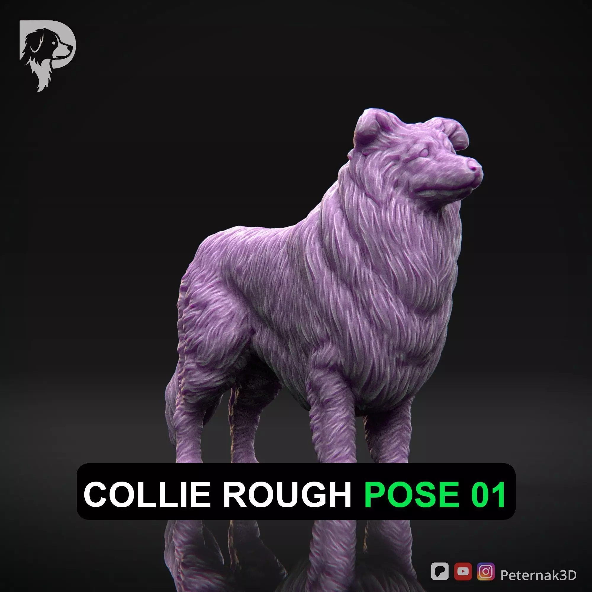 Dog 3D Print Model Collie Rough Dog Pose 01 Ready STL 3D print model_0