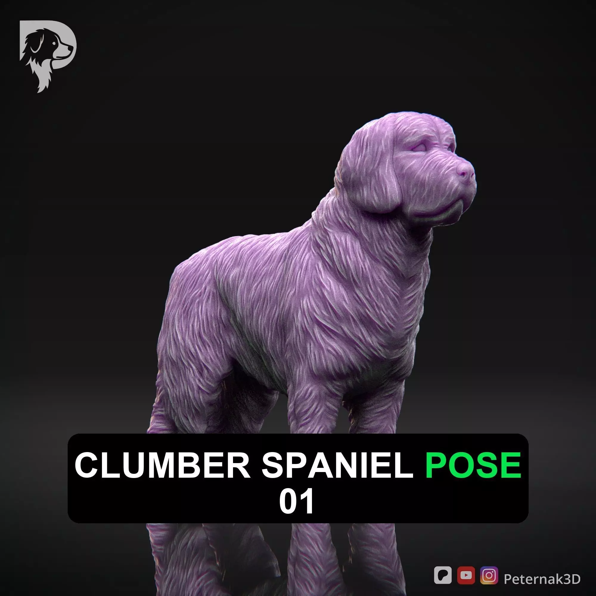 Dog 3D Print Model Clumber Spaniel Dog Pose 01 Ready STL 3D print model