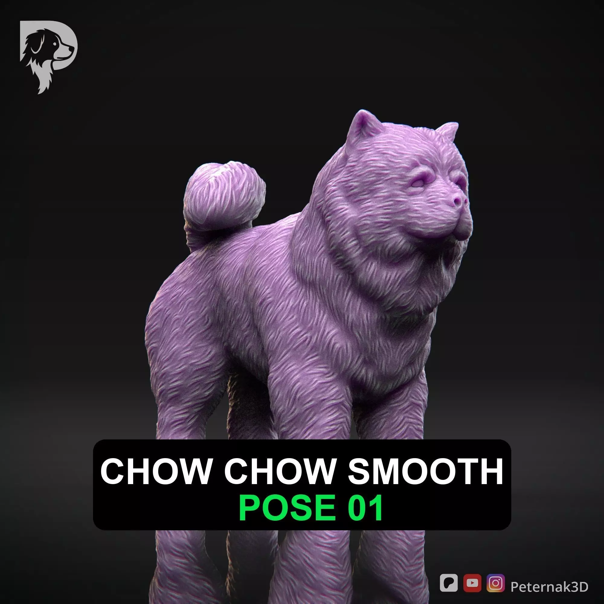 Dog 3D Print Model Chow Chow Smooth Dog Pose 01 Ready STL 3D print model