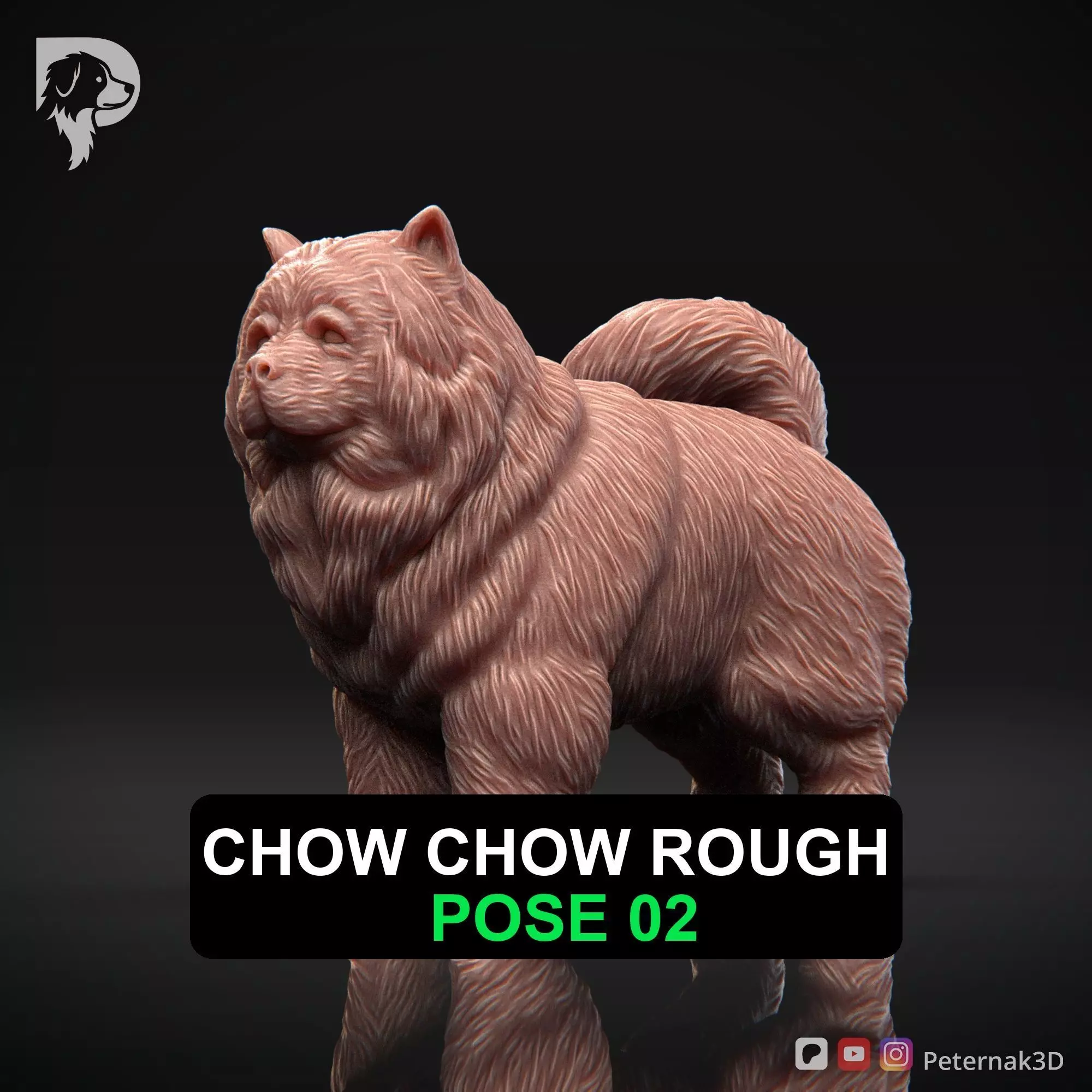 Dog 3D Print Model Chow Chow Rough Dog Pose 02 Ready STL 3D print model