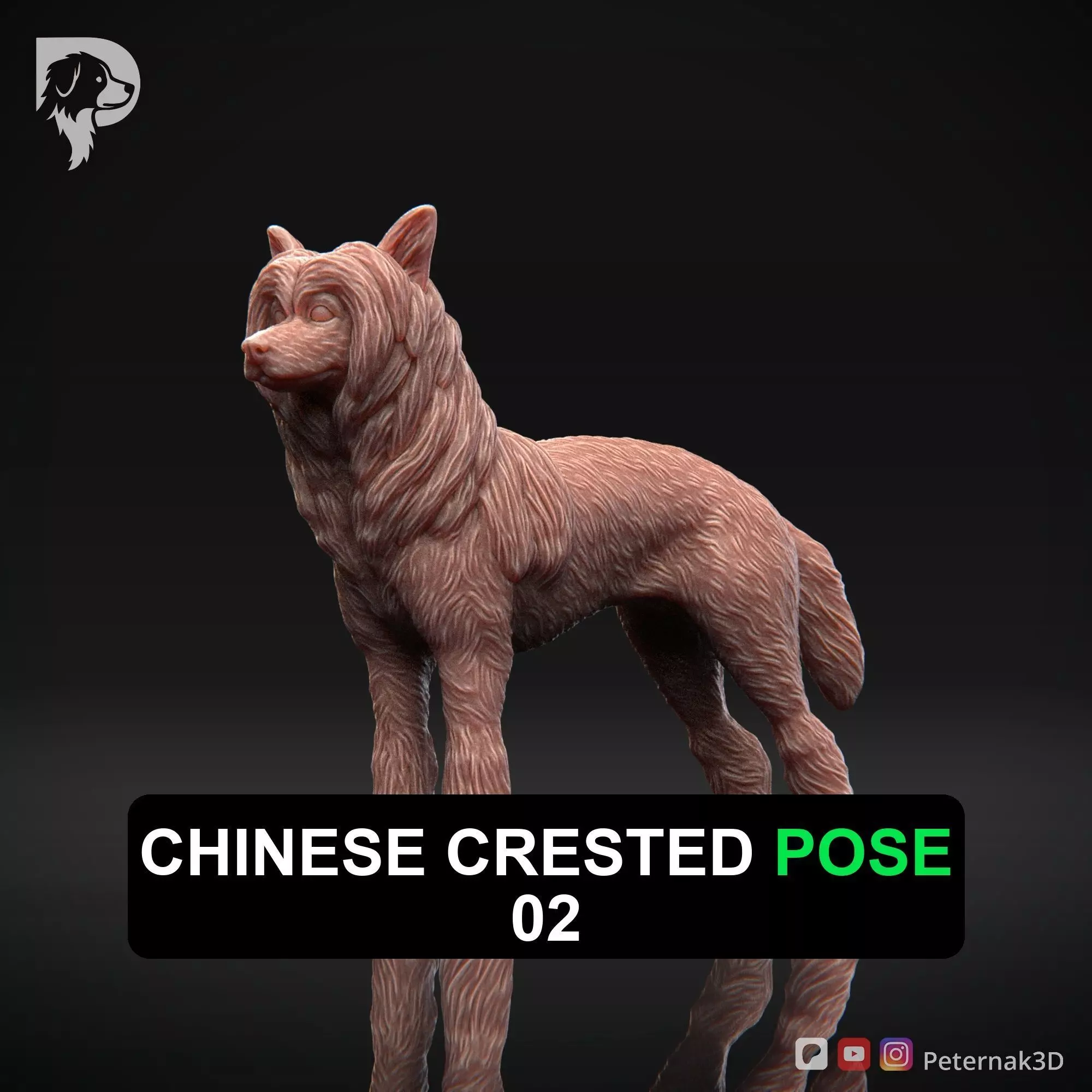 Dog 3D Print Model Chinese Crested Dog Pose 02 Ready STL 3D print model
