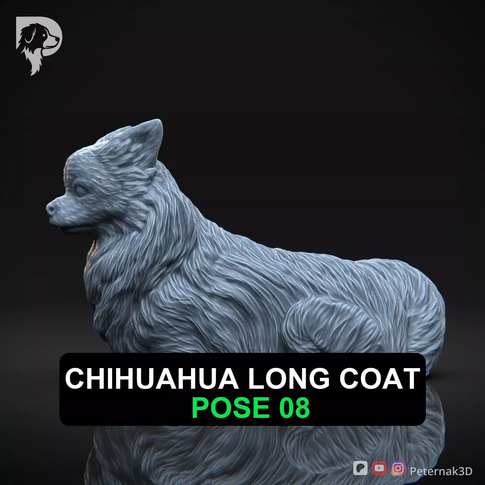 Dog 3D Print Model Chihuahua Long Coat Dog Pose 08 Ready STL 3D print model