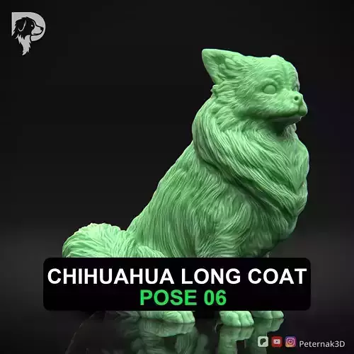 Dog 3D Print Model Chihuahua Long Coat Dog Pose 06 Ready STL