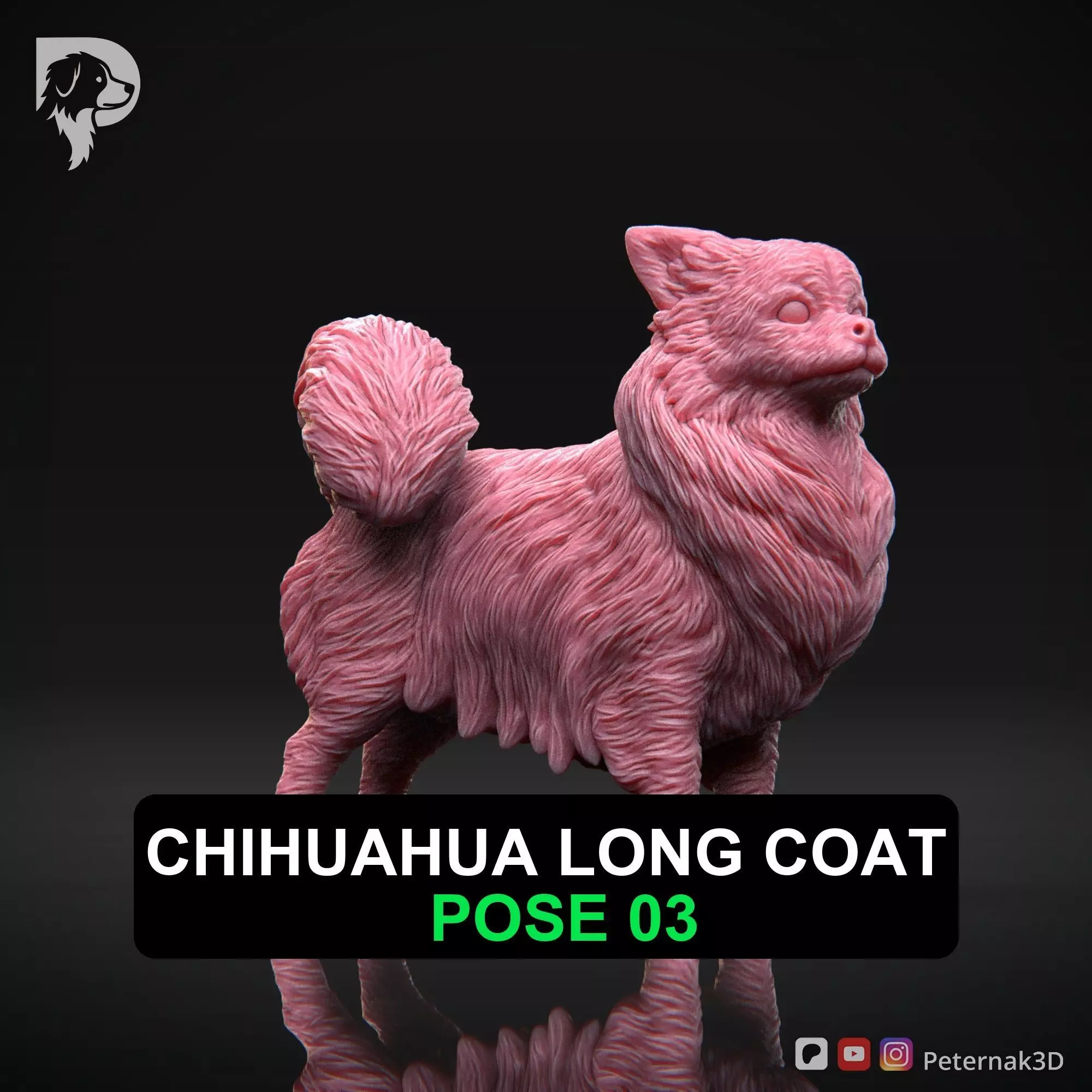 Dog 3D Print Model Chihuahua Long Coat Dog Pose 03 Ready STL 3D print model
