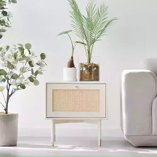 Bund woody white rattan nightstand