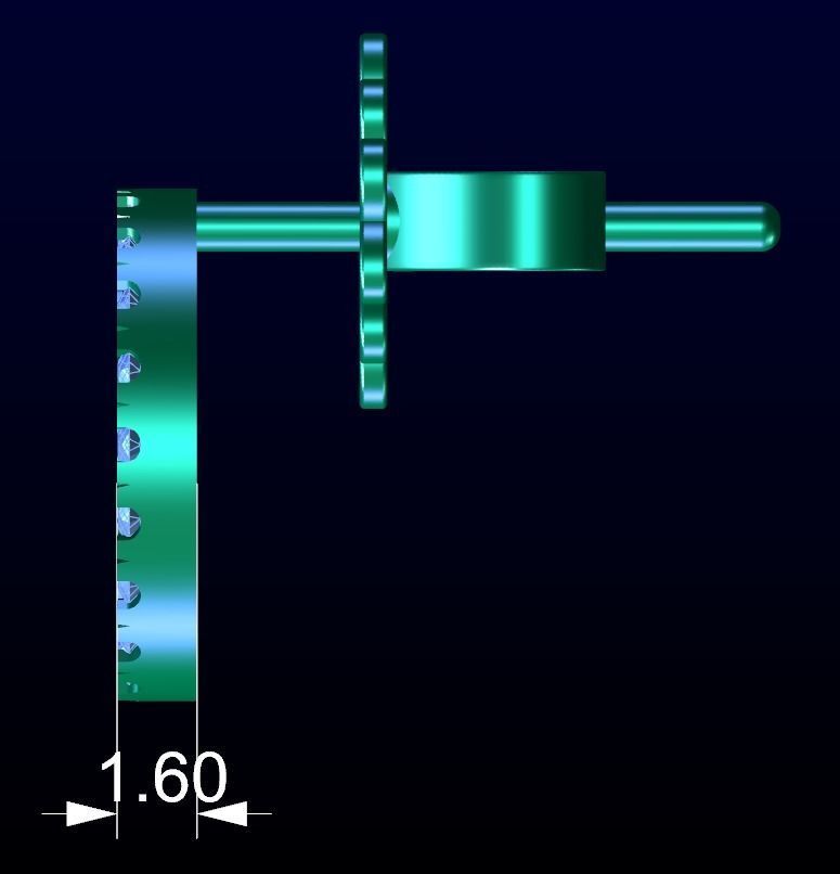 Round diamond stud earring 3D print model_4