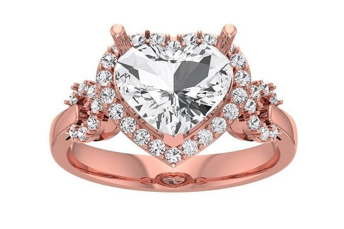 Women Wedding Engagement Heart Stone Halo Ring 3D print model