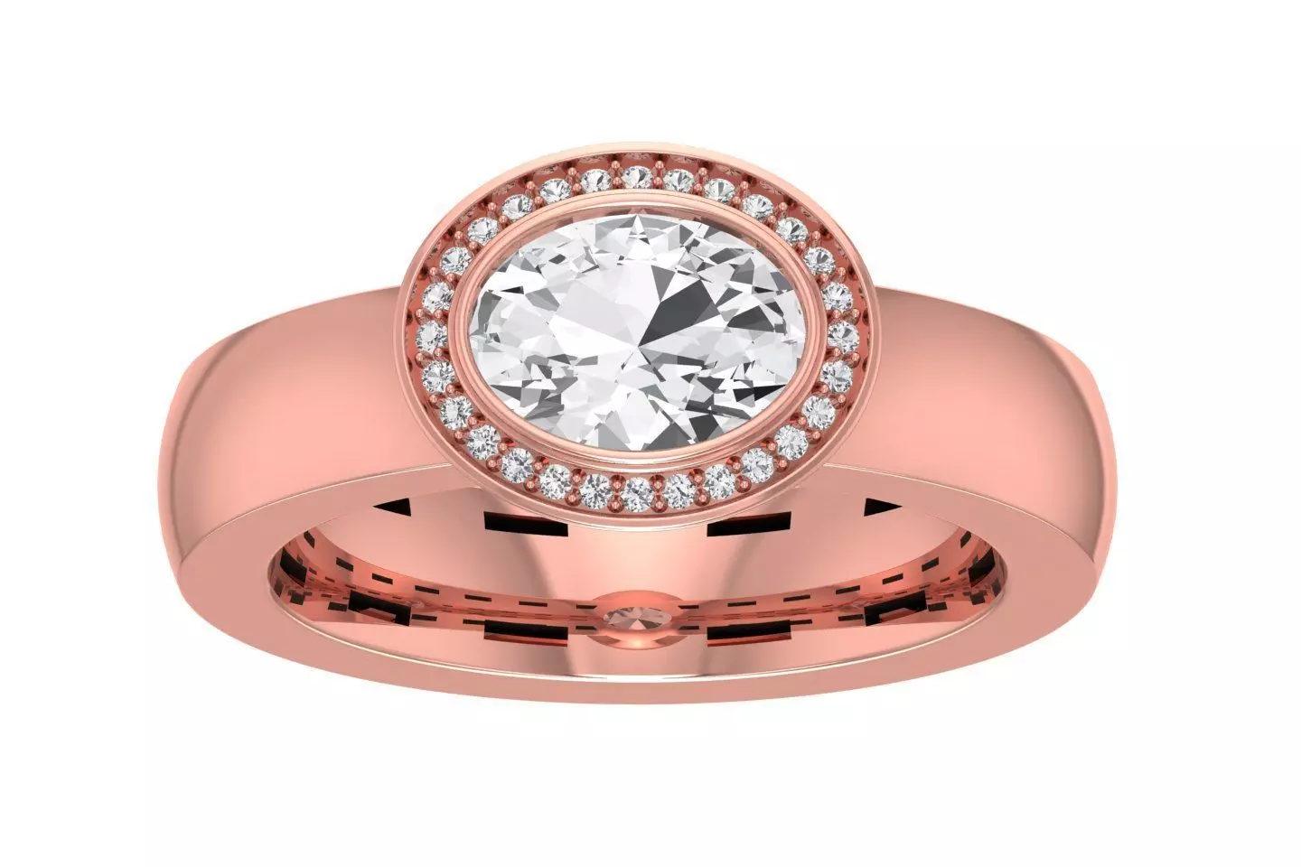Women Wedding Engagement Halo East West Bezel Set Ring 3D print model