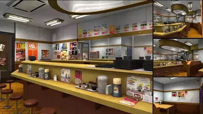 Japanese Canteen 3D Model - Unity Ready