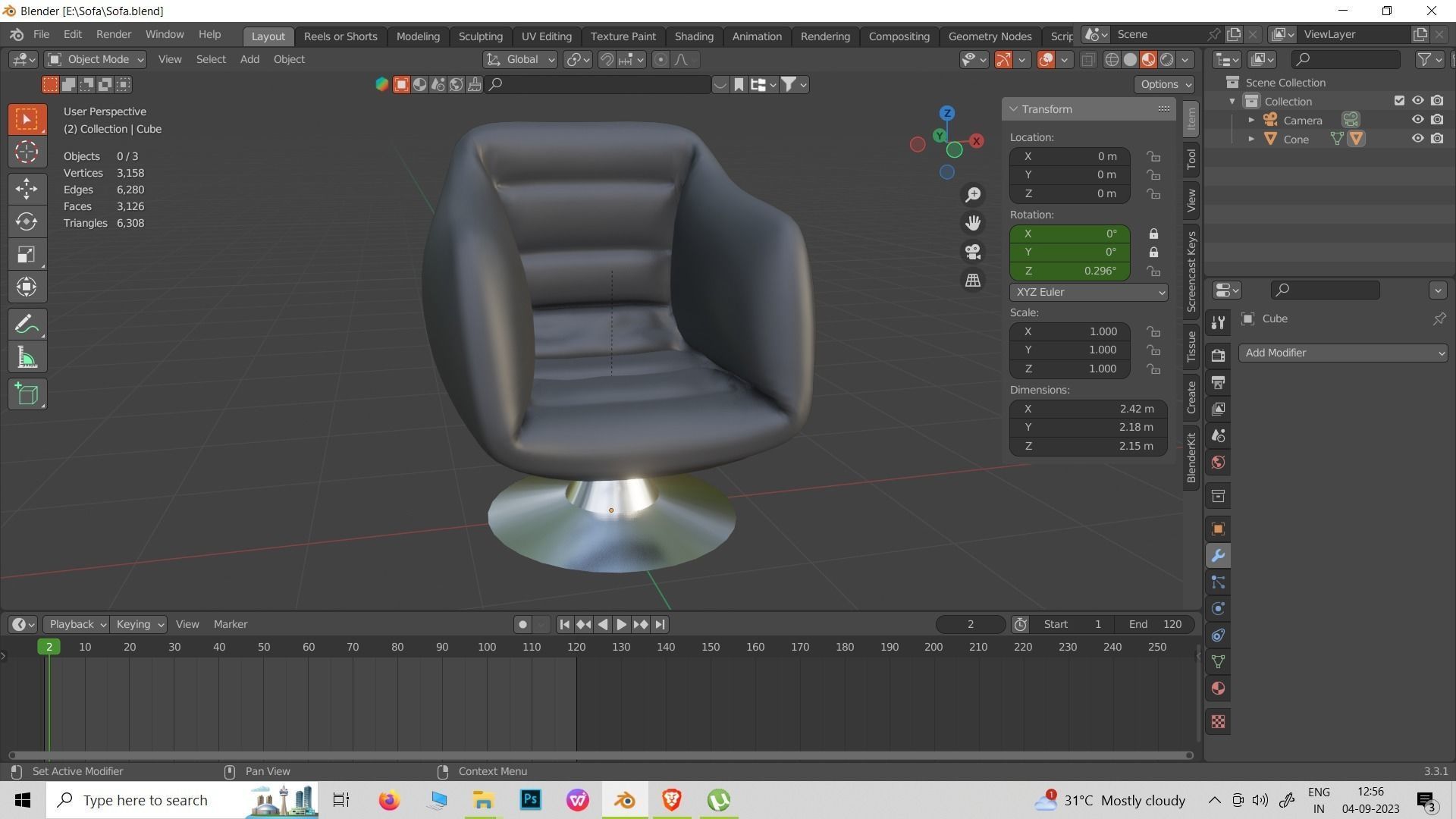 Rotating Black Sofa 3D model animated | CGTrader