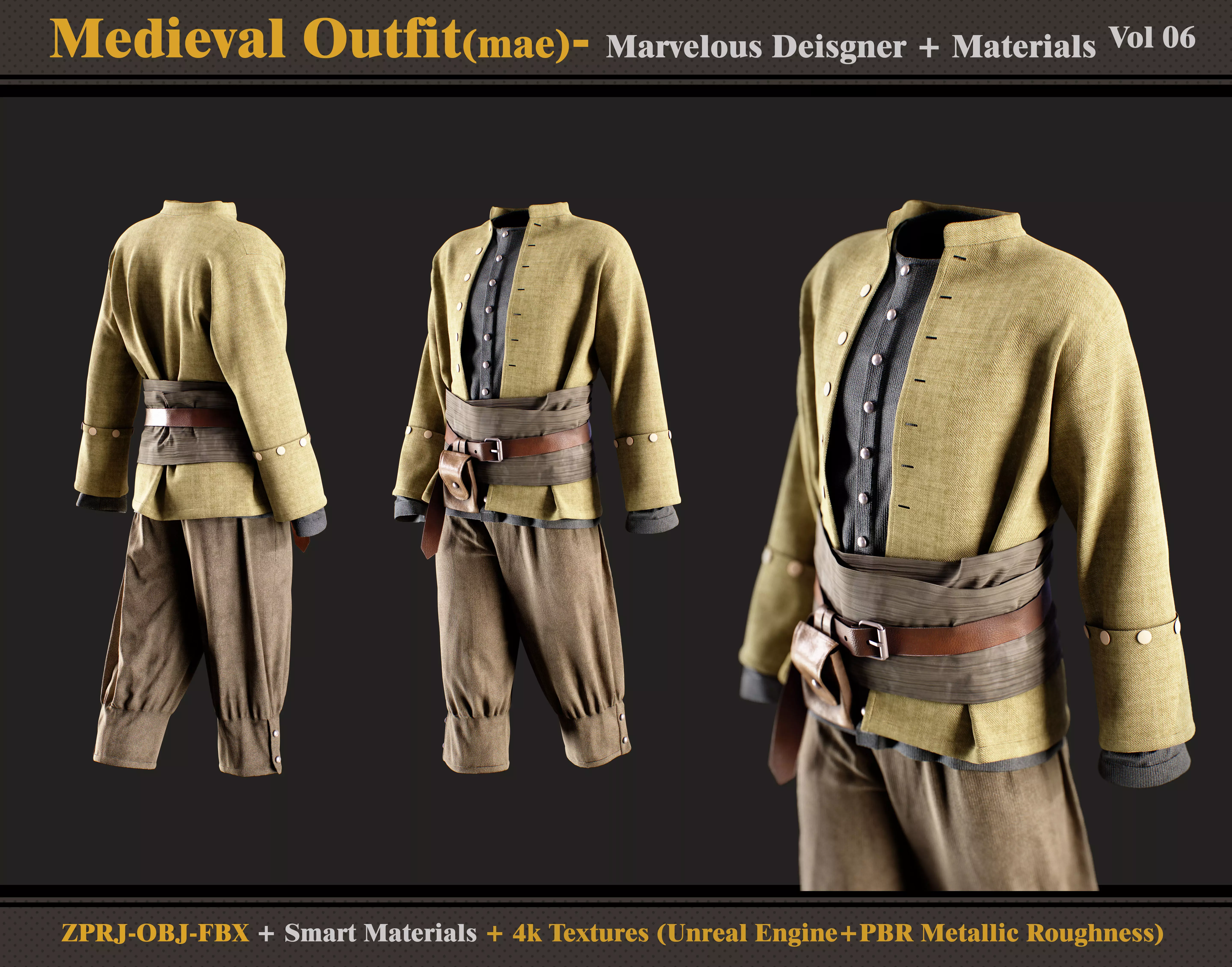 Medieval Outfit-MALE- Marvelous Designer-Smart Material- 3D model
