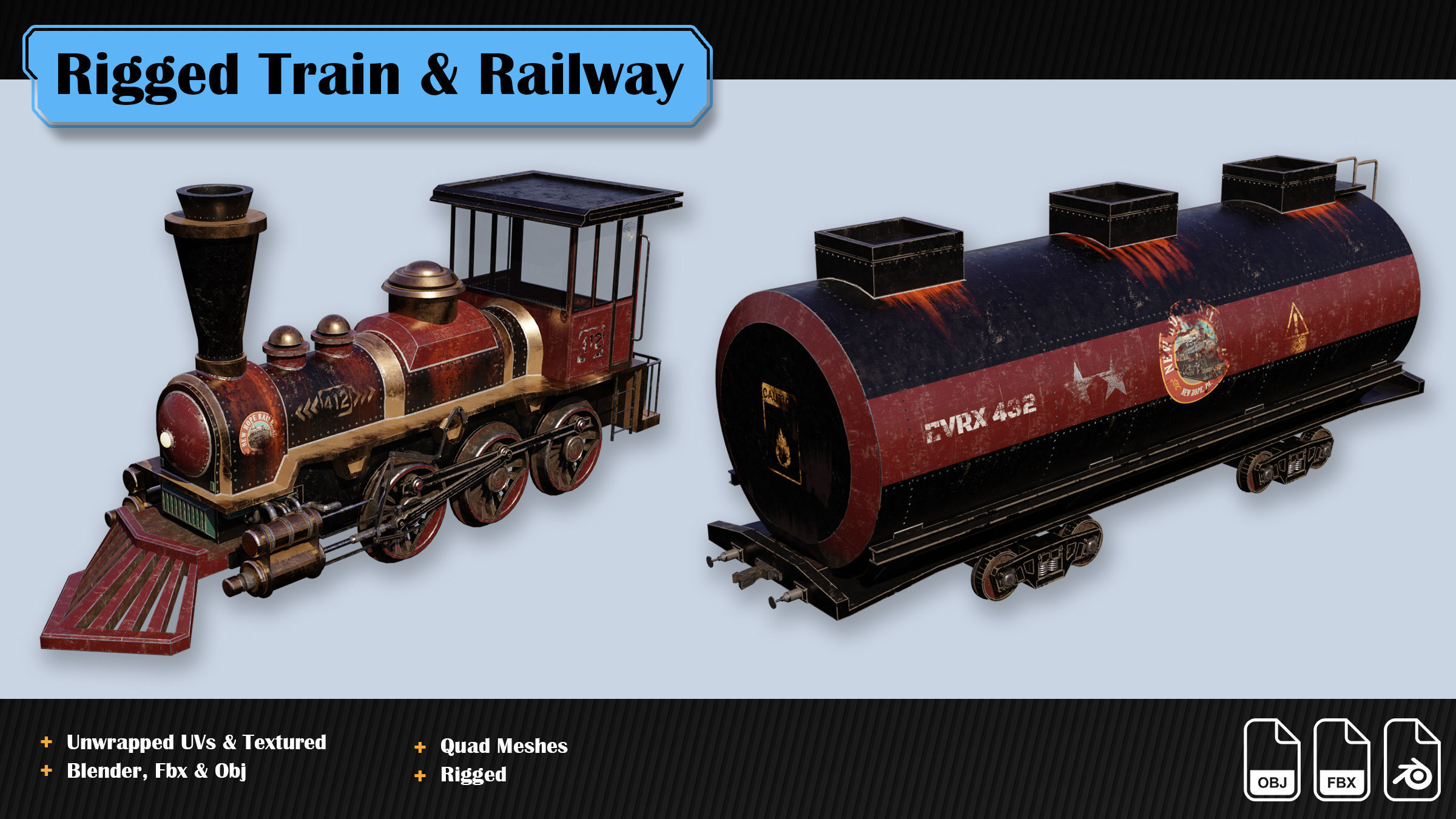 Rigged Train and Procedural Railway Low-poly 3D model_3