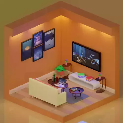 Low Poly Living Room 3D Model