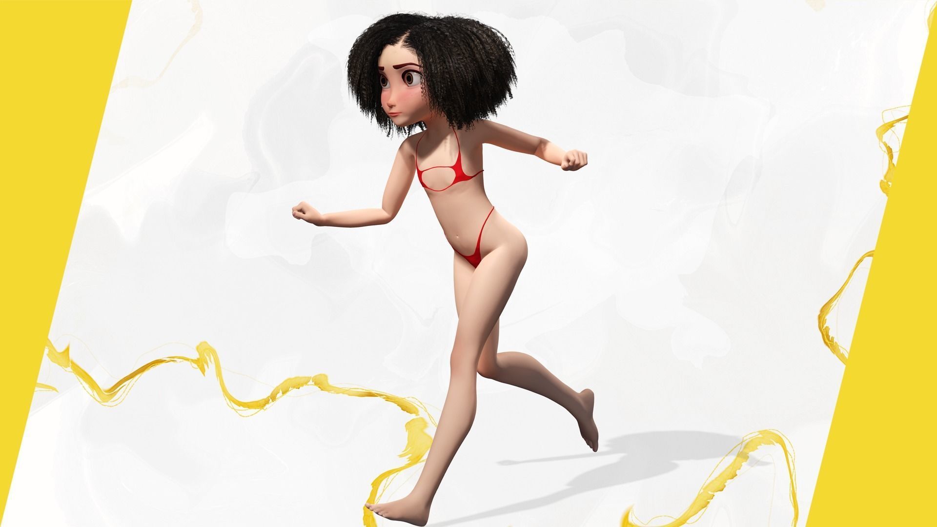 Stylized  Girl curly hair Female Low-poly 3D model_10