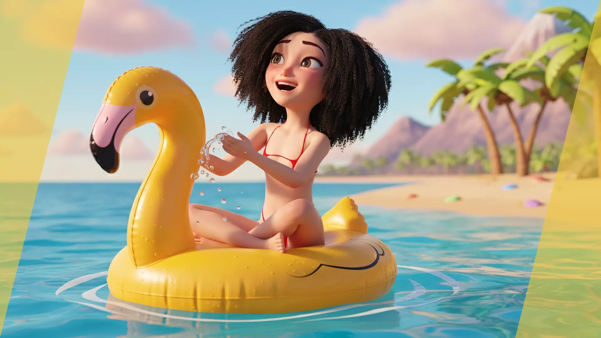 Stylized  Girl curly hair Female Low-poly 3D model_3