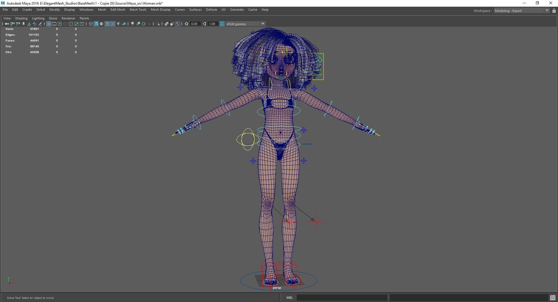 Stylized  Girl curly hair Female Low-poly 3D model_22