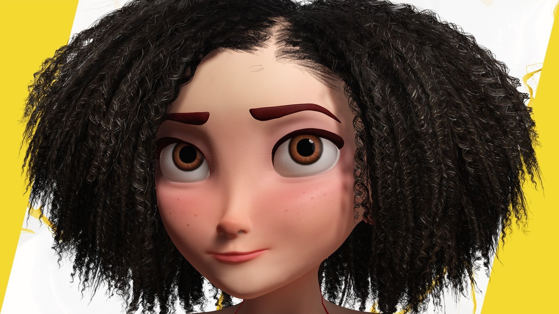 Stylized  Girl curly hair Female Low-poly 3D model_1