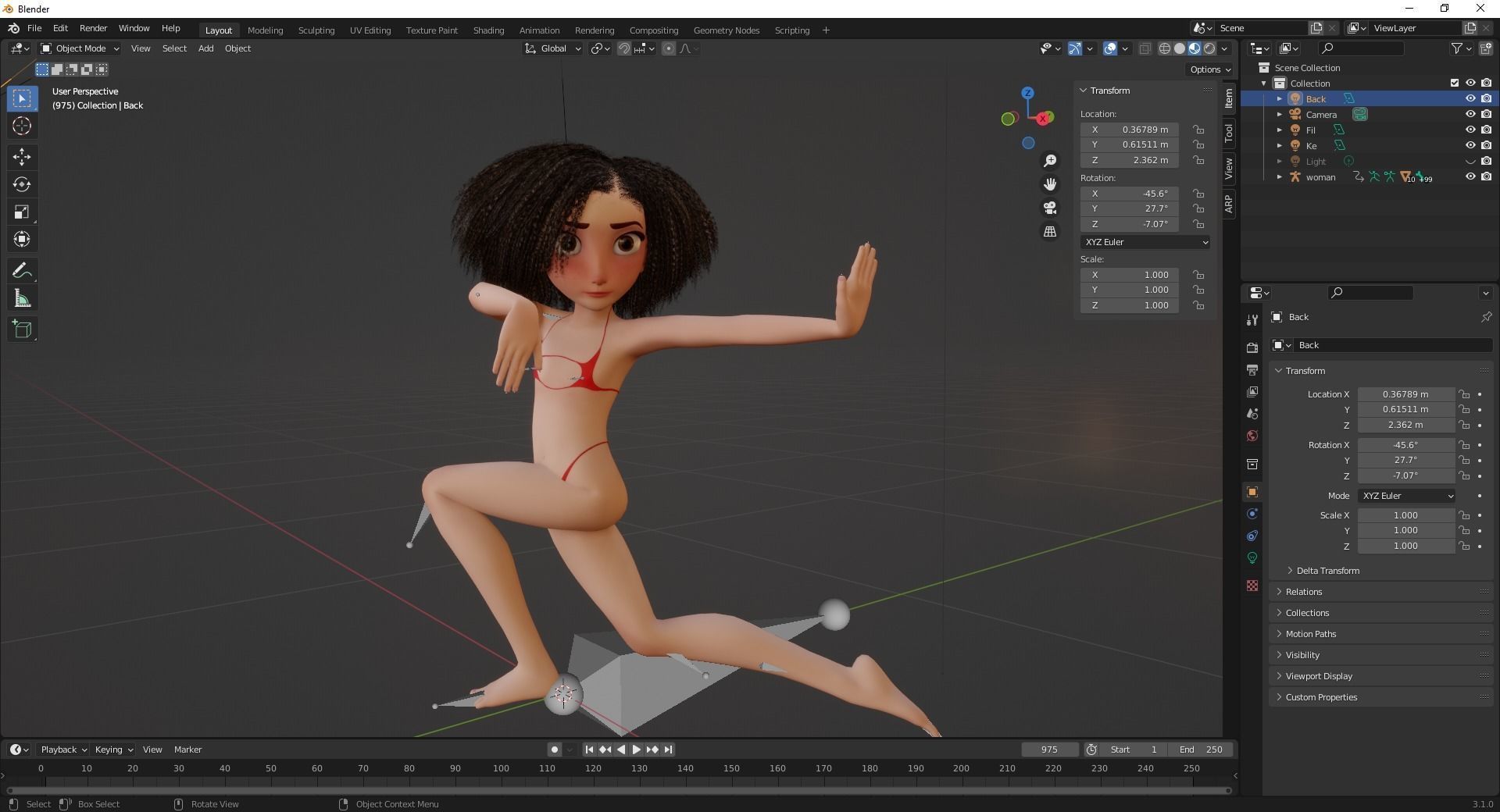 Stylized  Girl curly hair Female Low-poly 3D model_16