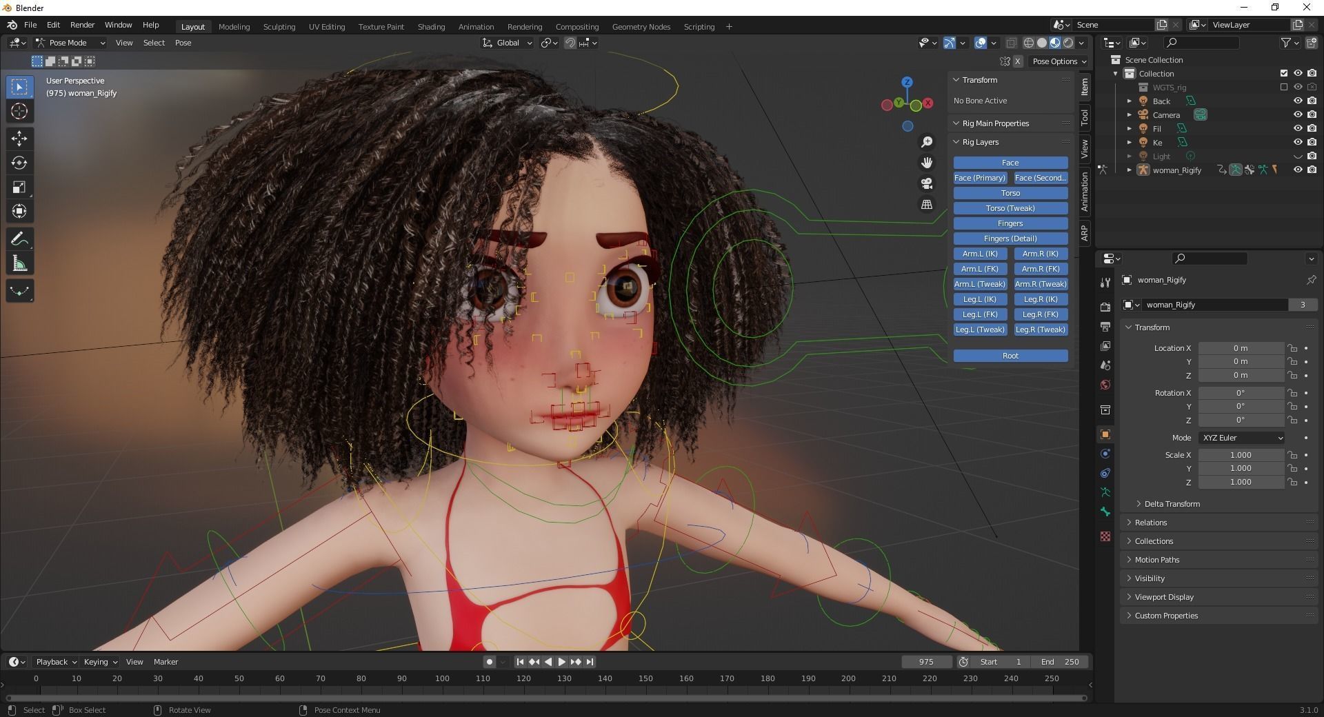 Stylized  Girl curly hair Female Low-poly 3D model_17