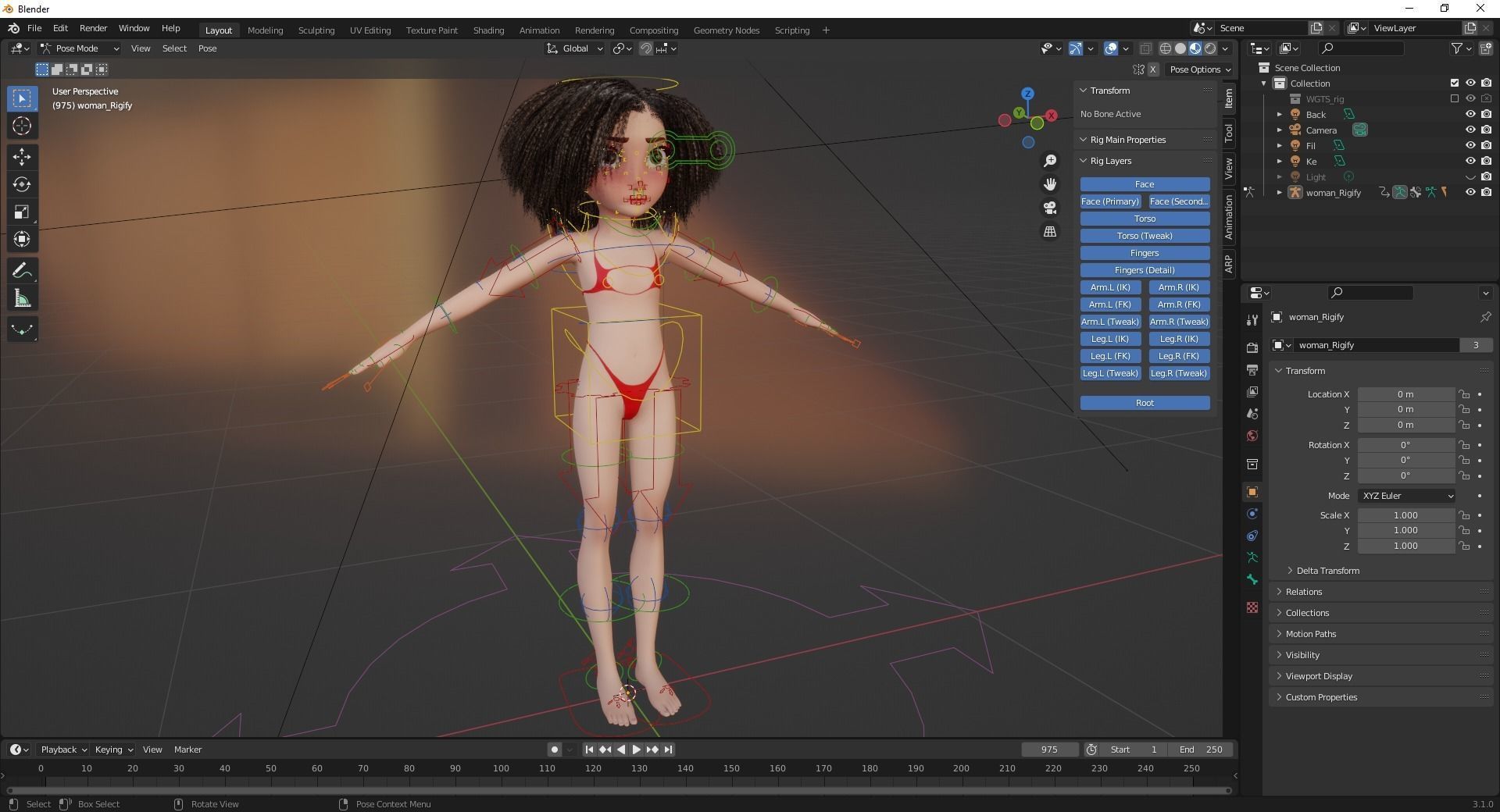 Stylized  Girl curly hair Female Low-poly 3D model_18