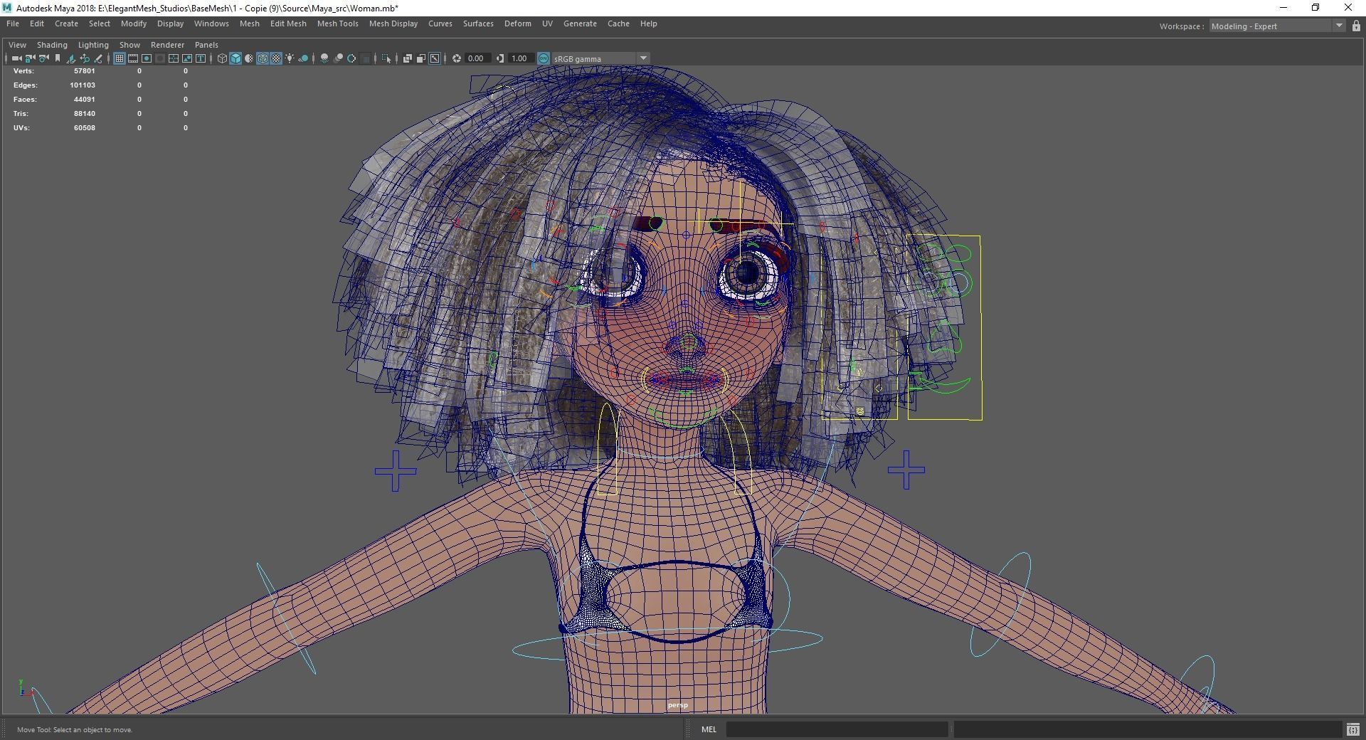Stylized  Girl curly hair Female Low-poly 3D model_21