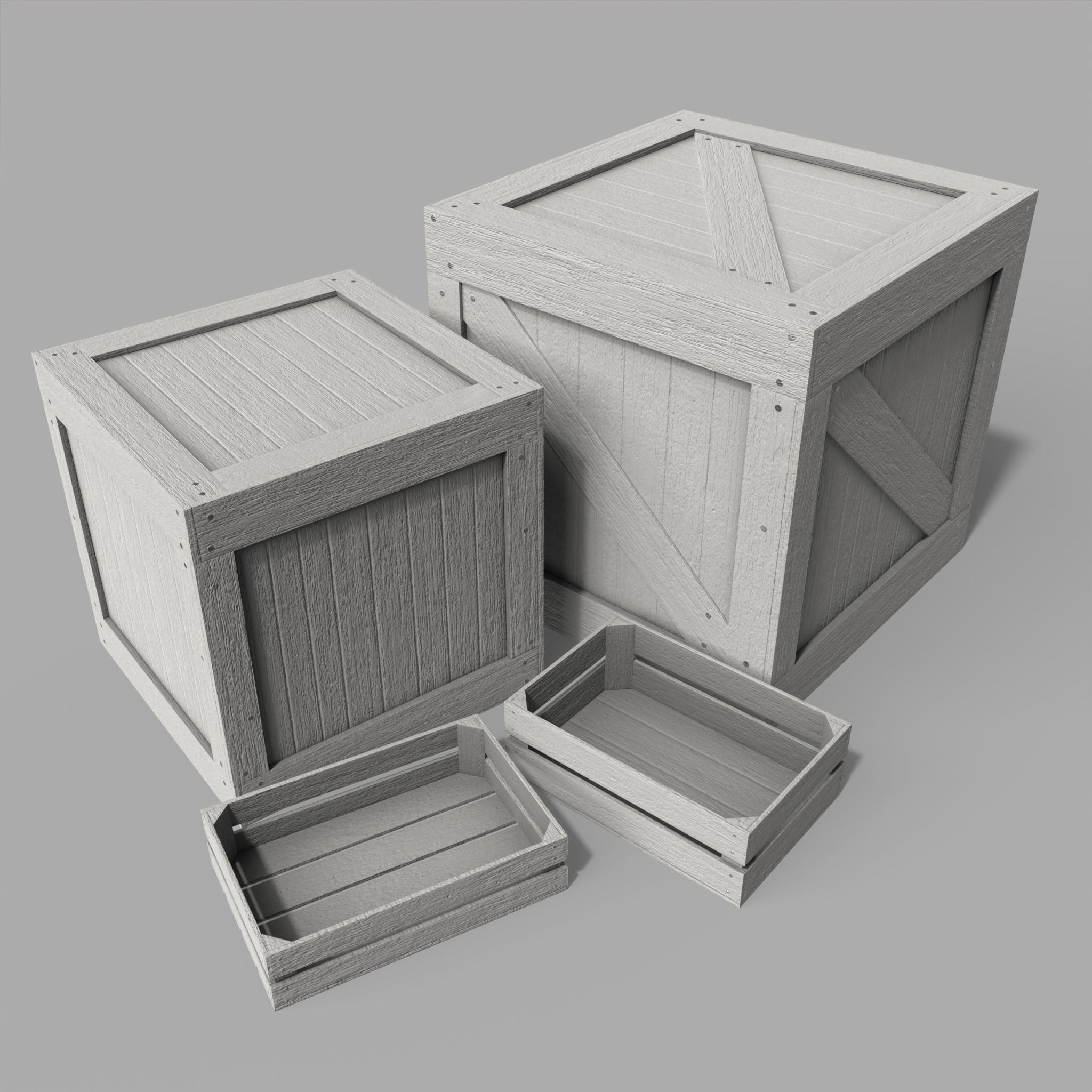 Wooden Boxes Pack Crate Old Low-poly 3D model_2