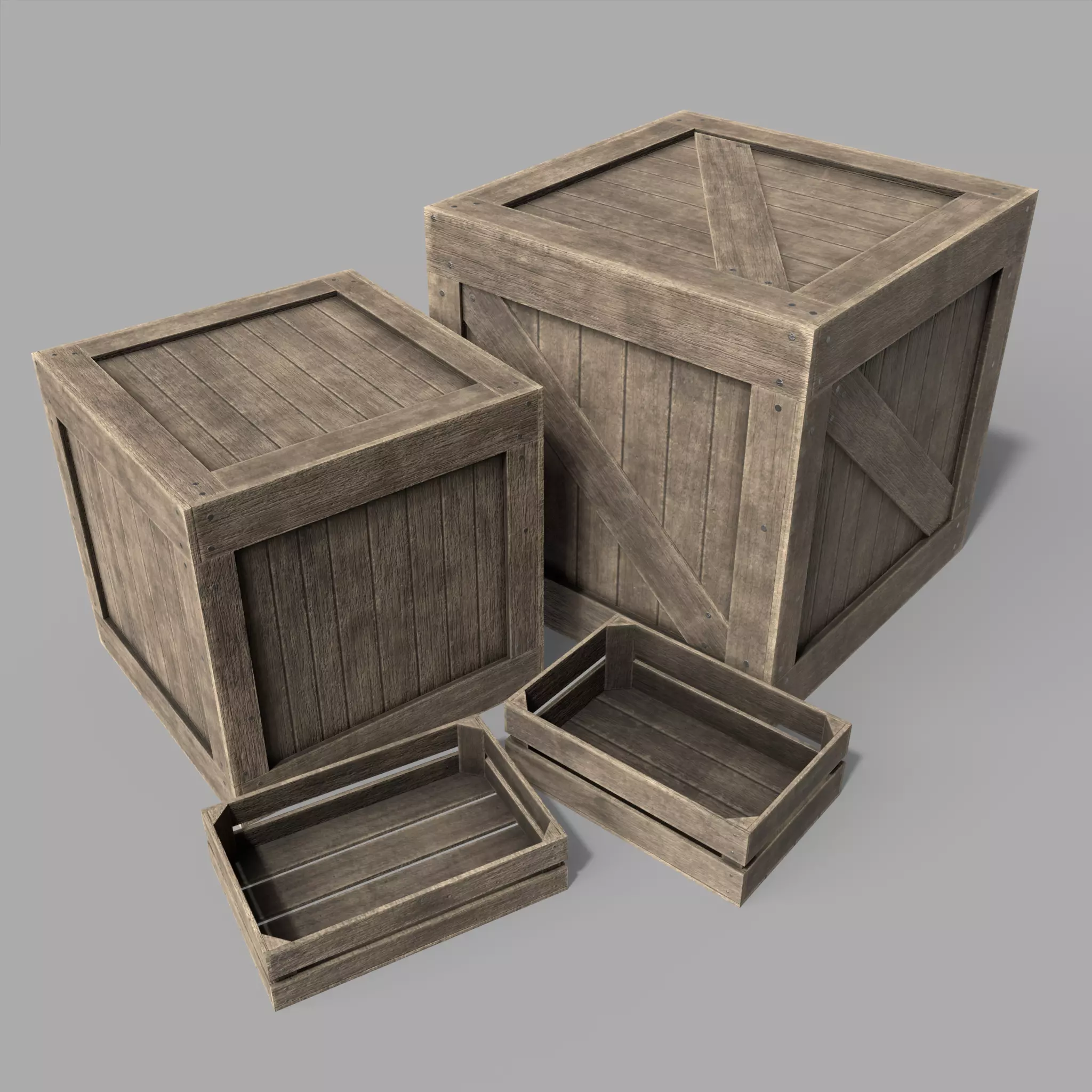 Wooden Boxes Pack Crate Old Low-poly 3D model_0