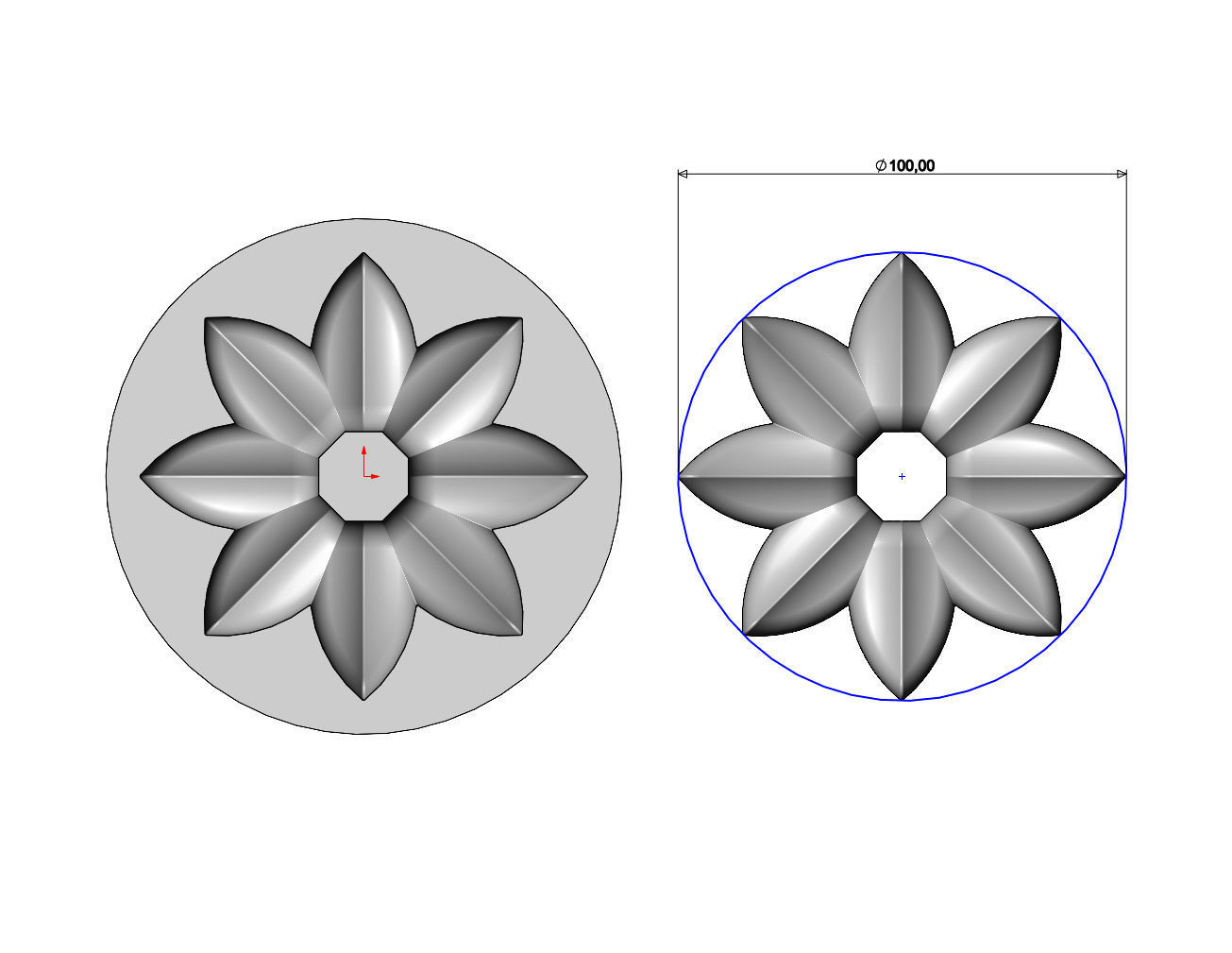 Mold open lotus leaves rosette onlay relief 3D print model_5