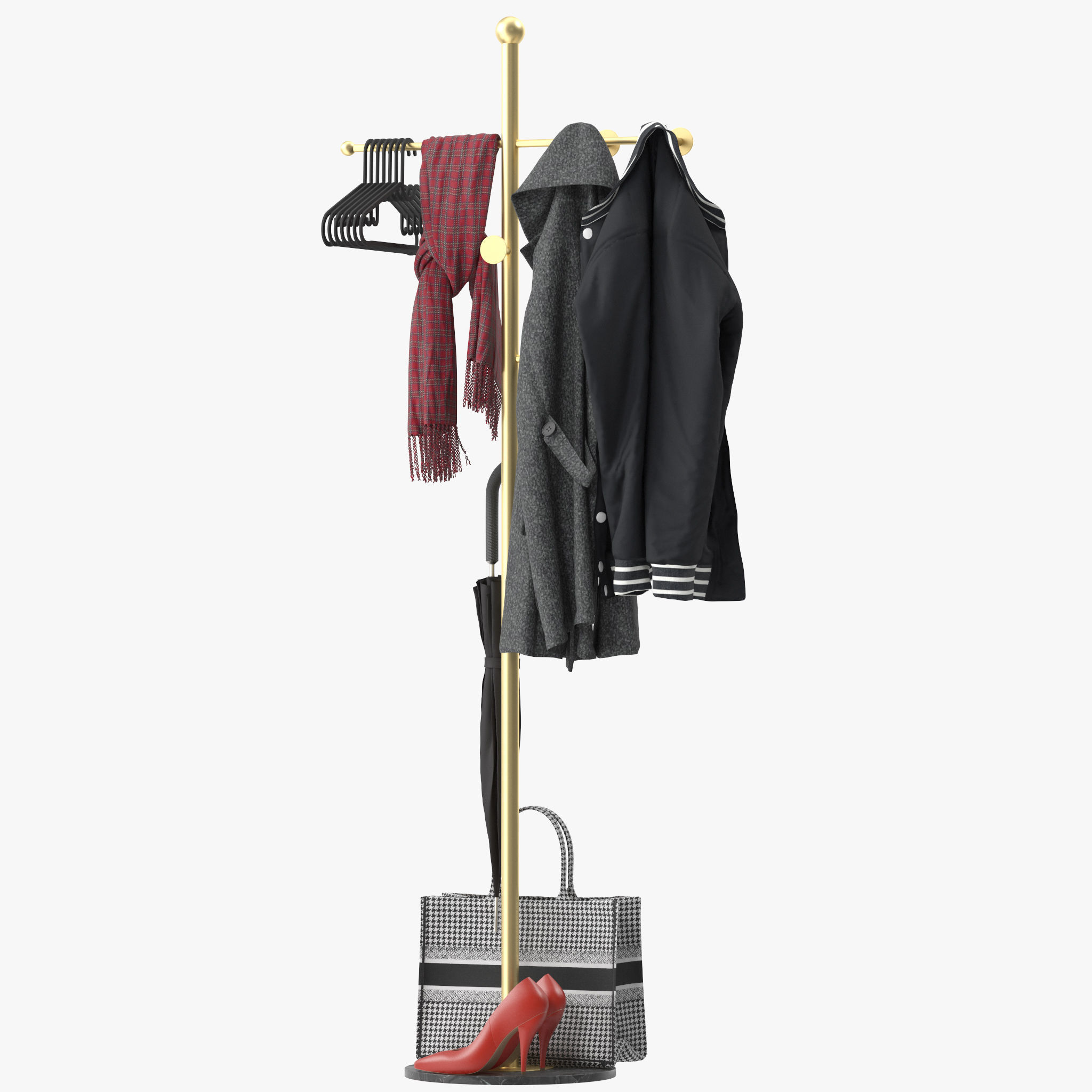 Metal Coat Rack Free Standing 3D model_4