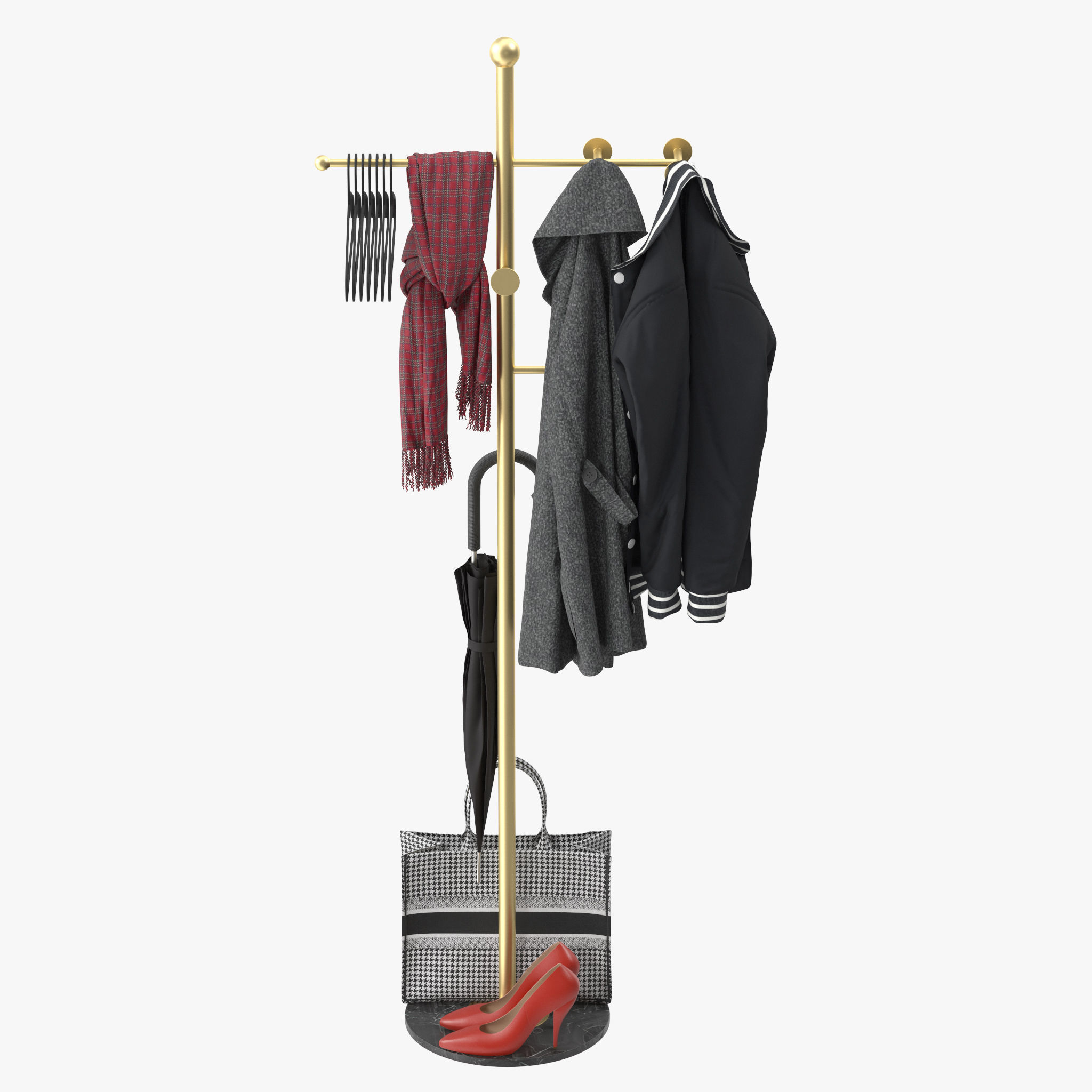 Metal Coat Rack Free Standing 3D model_9