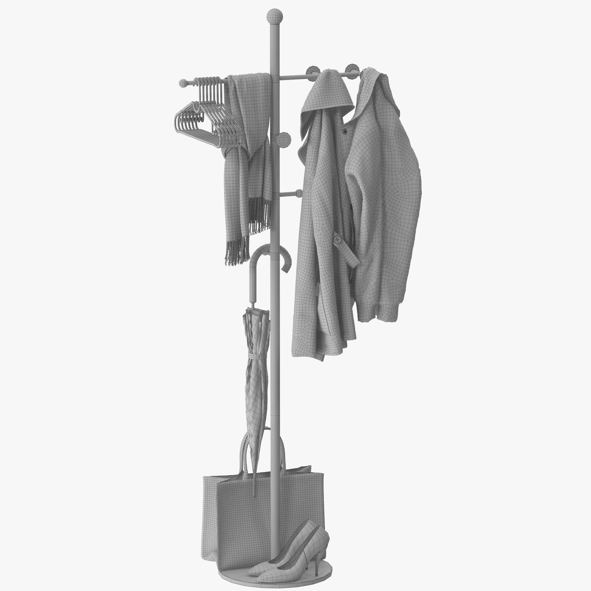 Metal Coat Rack Free Standing 3D model_17
