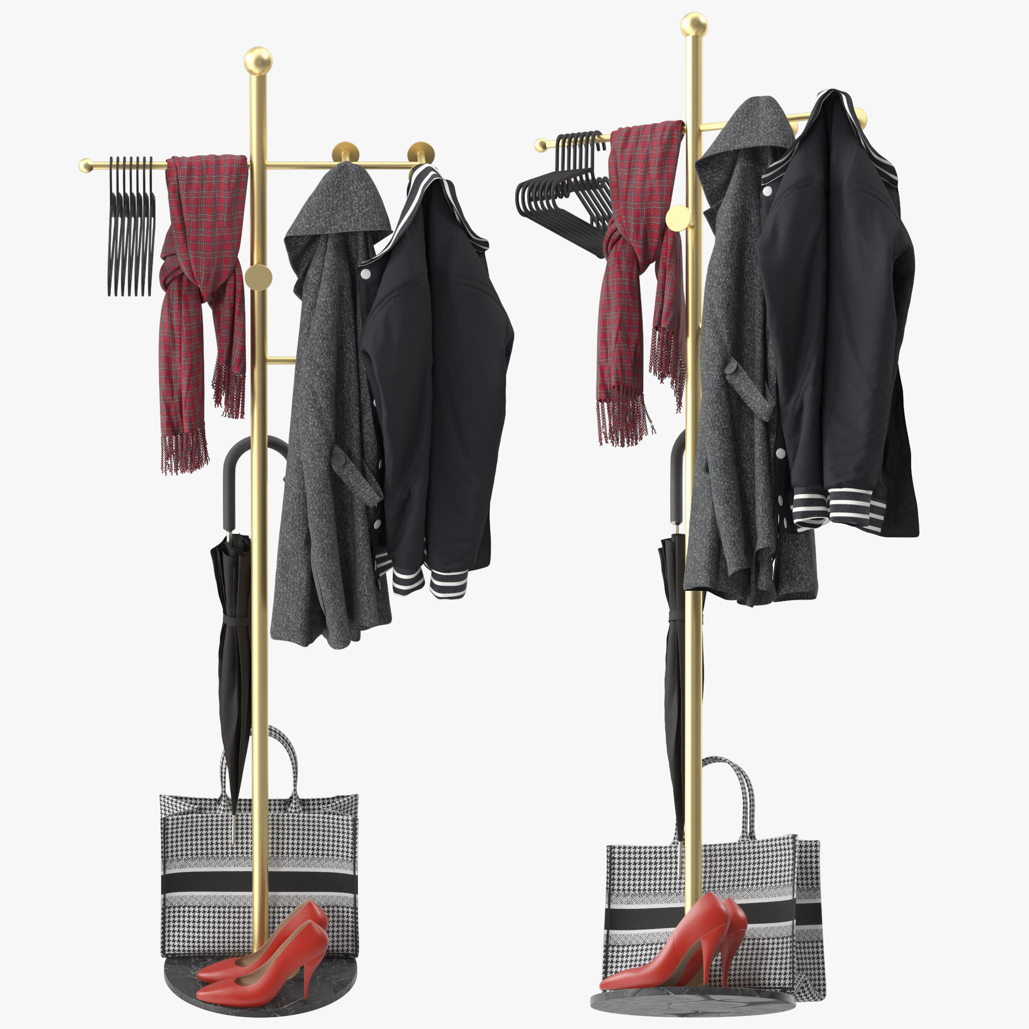 Metal Coat Rack Free Standing 3D model_2