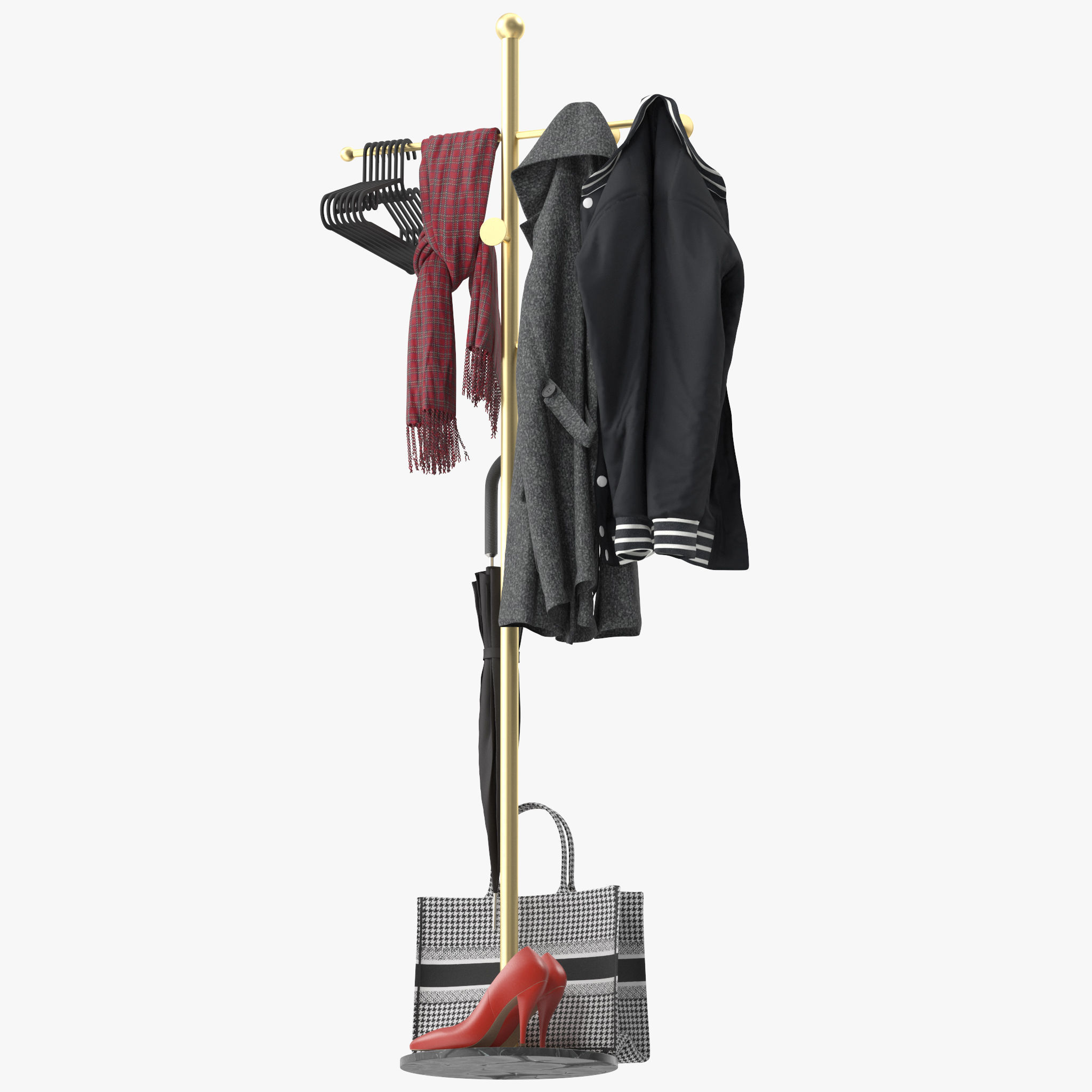 Metal Coat Rack Free Standing 3D model_8