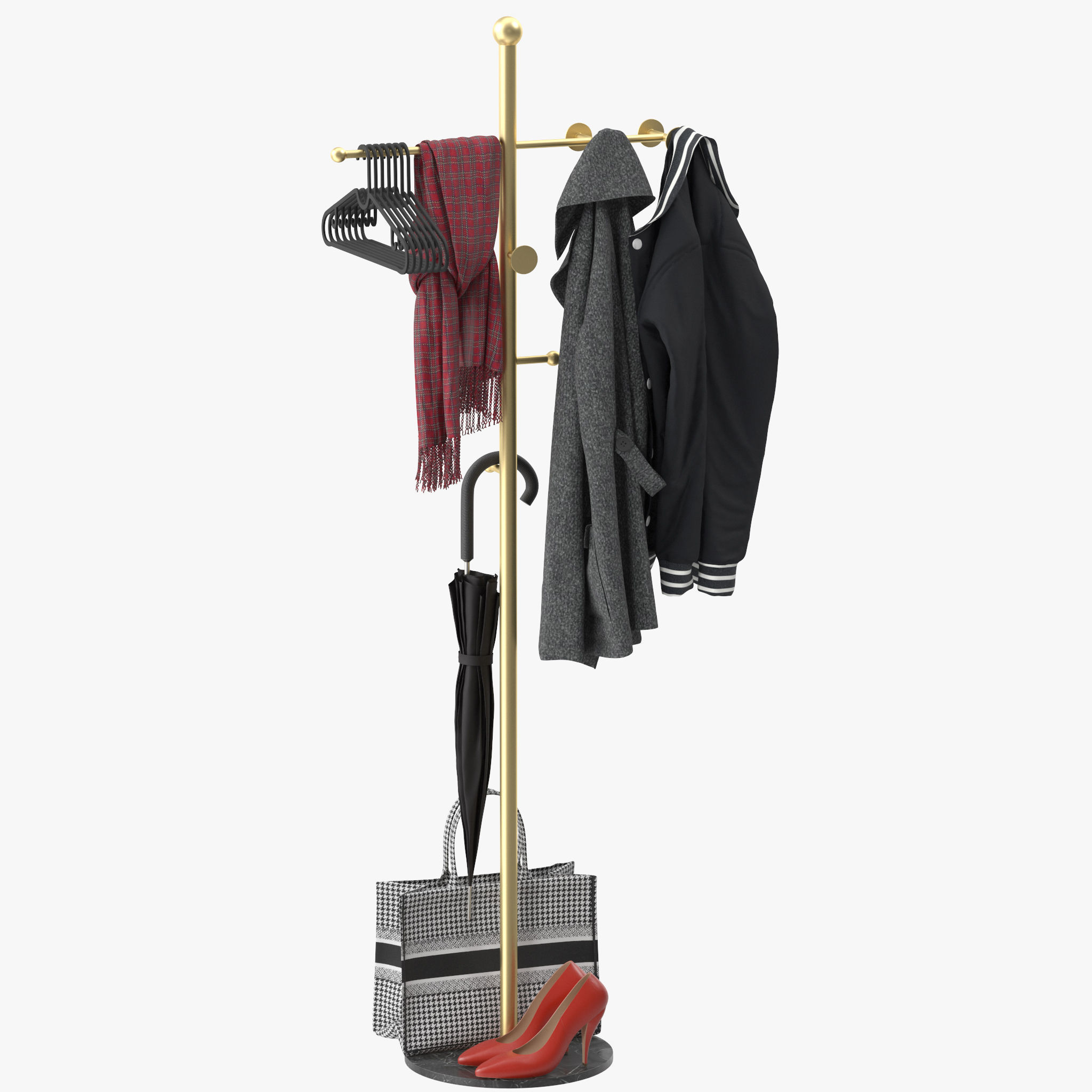 Metal Coat Rack Free Standing 3D model_5