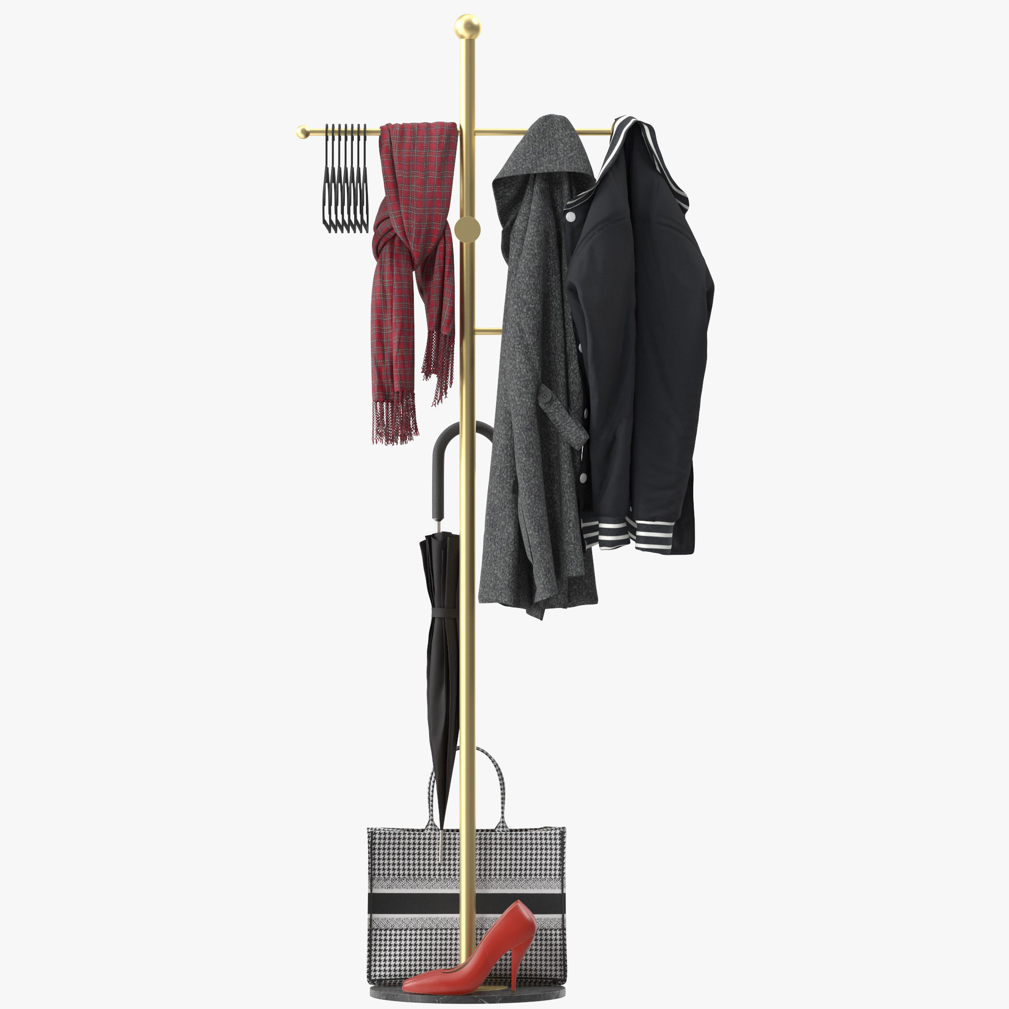 Metal Coat Rack Free Standing 3D model_6