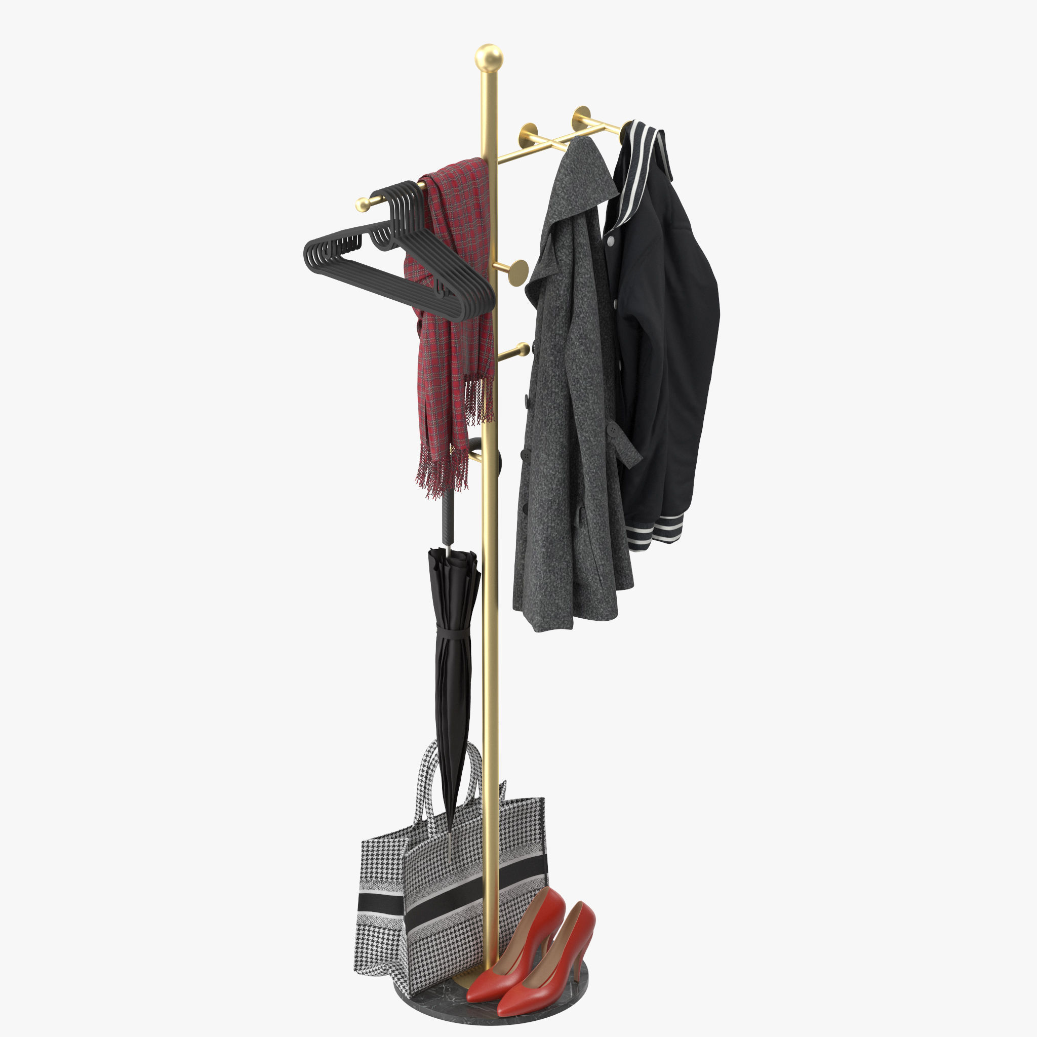 Metal Coat Rack Free Standing 3D model_7