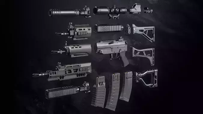 Modular Weapon Low-poly 3D model Modular Weapon Low-poly 3D model