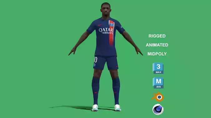 3D Rigged Ousmane Dembele PSG 2024 3D model